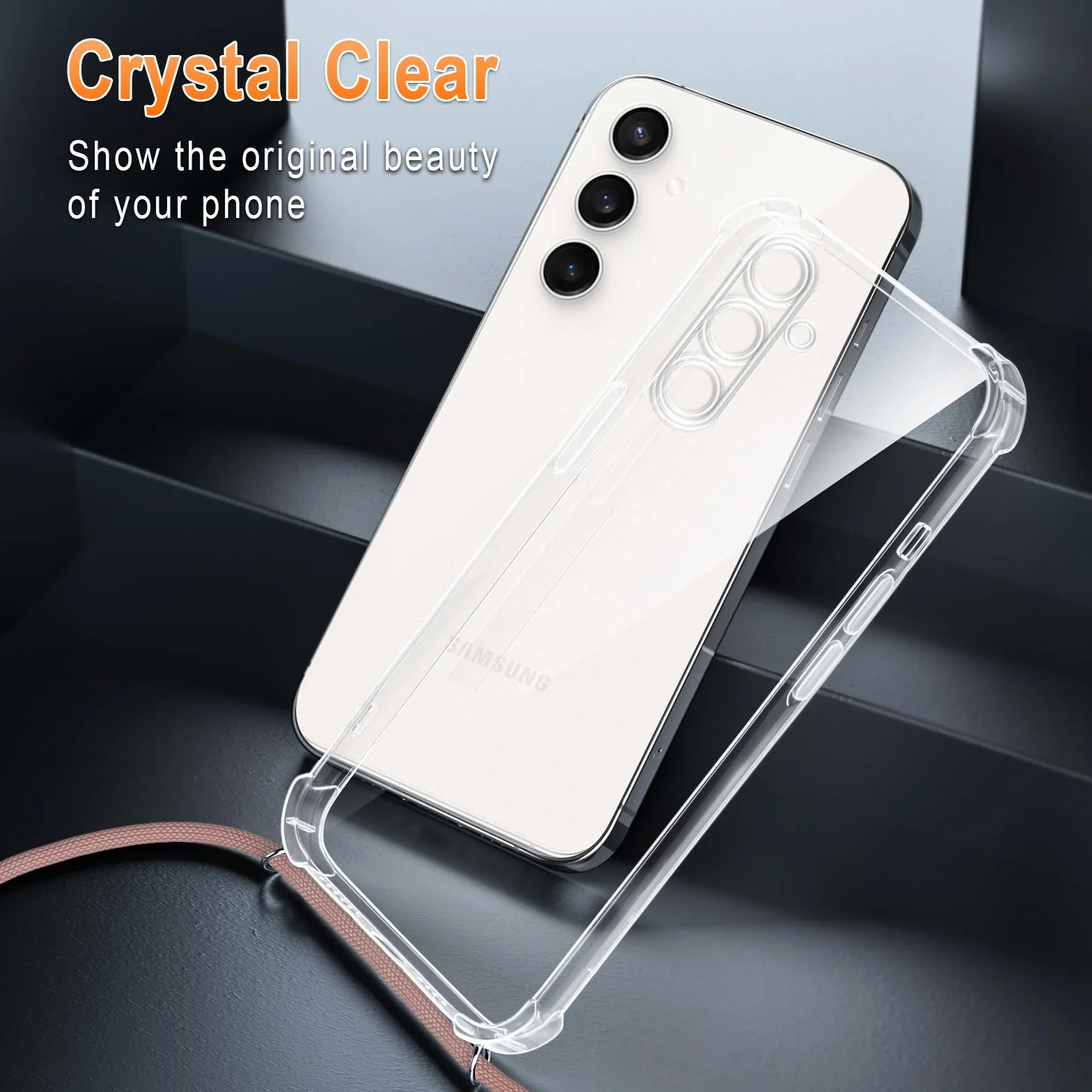 XTCASE Etui do Samsung Galaxy A56 5G ze smyczą, przezroczyste etui ze sznurkiem, pasek na ramię, ultra cienki miękki silikon TPU odporny na wstrząsy, odporny na zarysowania etui, różowe złoto