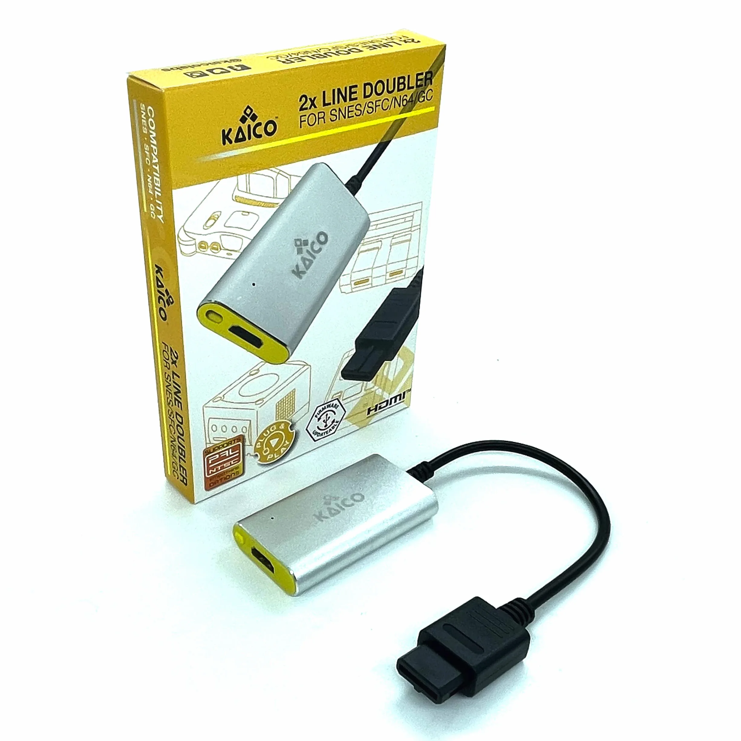 Kaico Analogowy Adapter HDMI do Nintendo N64, Super Nintendo, Super Famicom i GameCube – Obsługa 2X Line Doubling – Adapter HDMI Plug and Play dla N64, SNES i GC