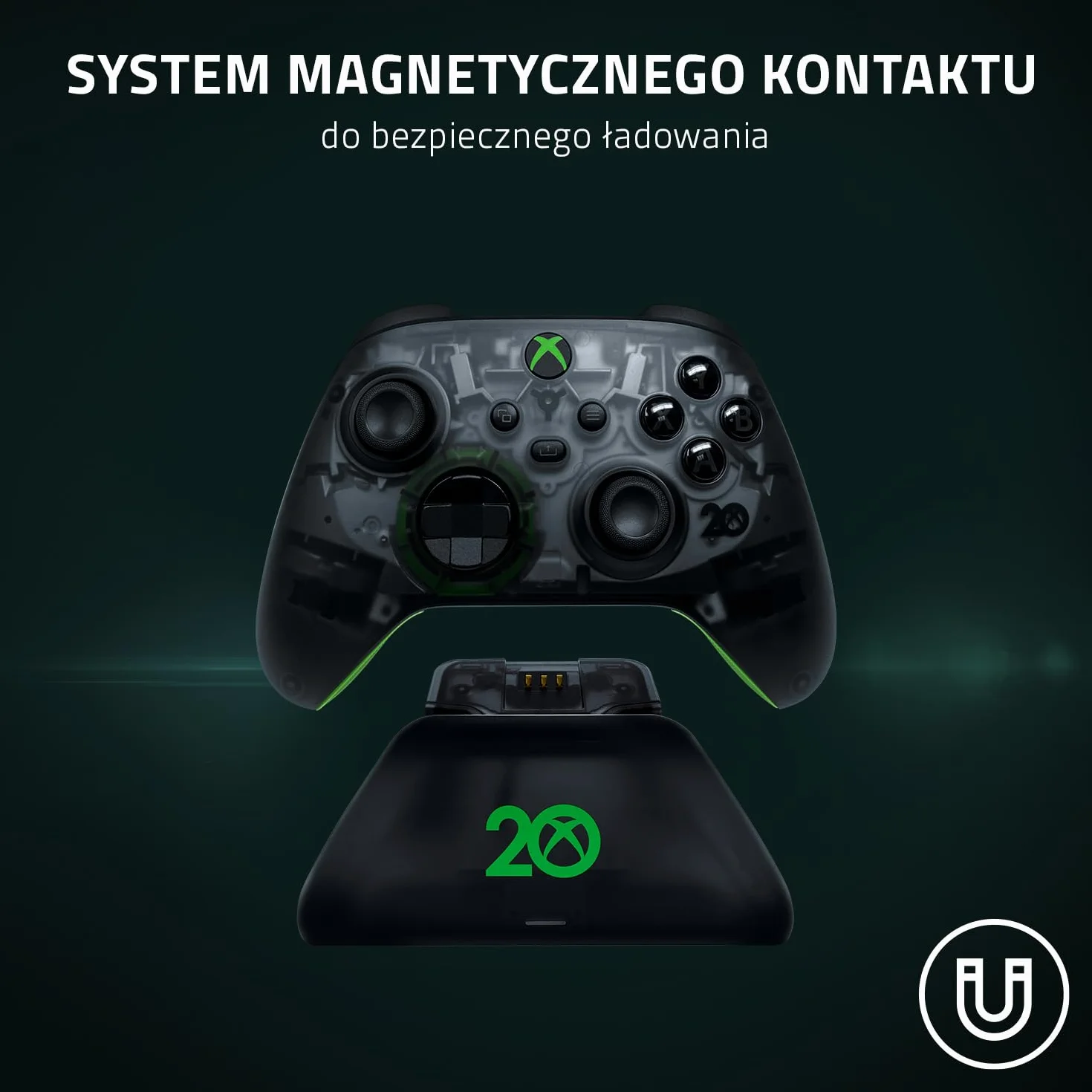 Razer RC21-01750900-R3M1, Uniwersalny stojak do szybkiego ładowania do kontrolerów Xbox (szybkie ładowanie, uniwersalna kompatybilność z nowymi i starymi kontrolerami), Czarny/przezroczysty