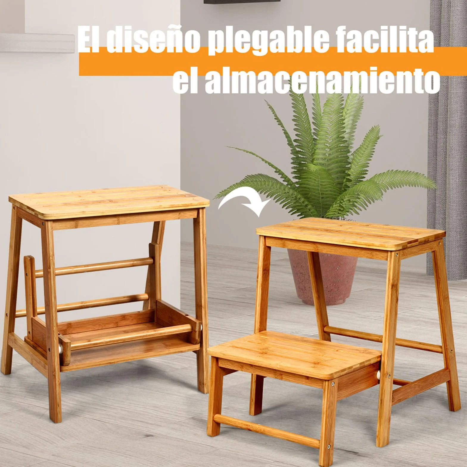COSTWAY 2-stopniowy taboret składany, krzesło drabinkowe do 100 kg, 48 cm, bambus