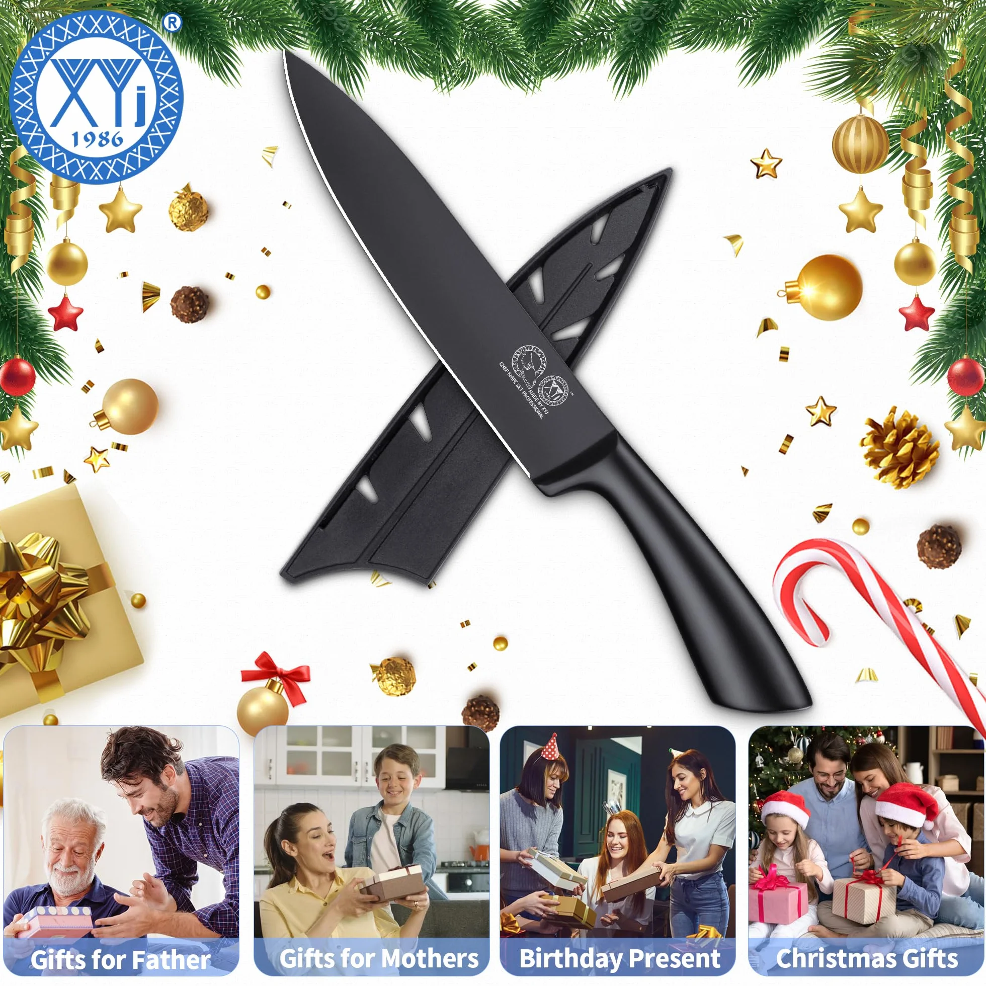 XYJ Japanese Chef Knife Stainless Steel,8 Inch,Razor-Sharp Professional Kitchen Knife Cutlery,Ergonomic Handle,Slicing Cooking Chefs Knife With Sheath Case