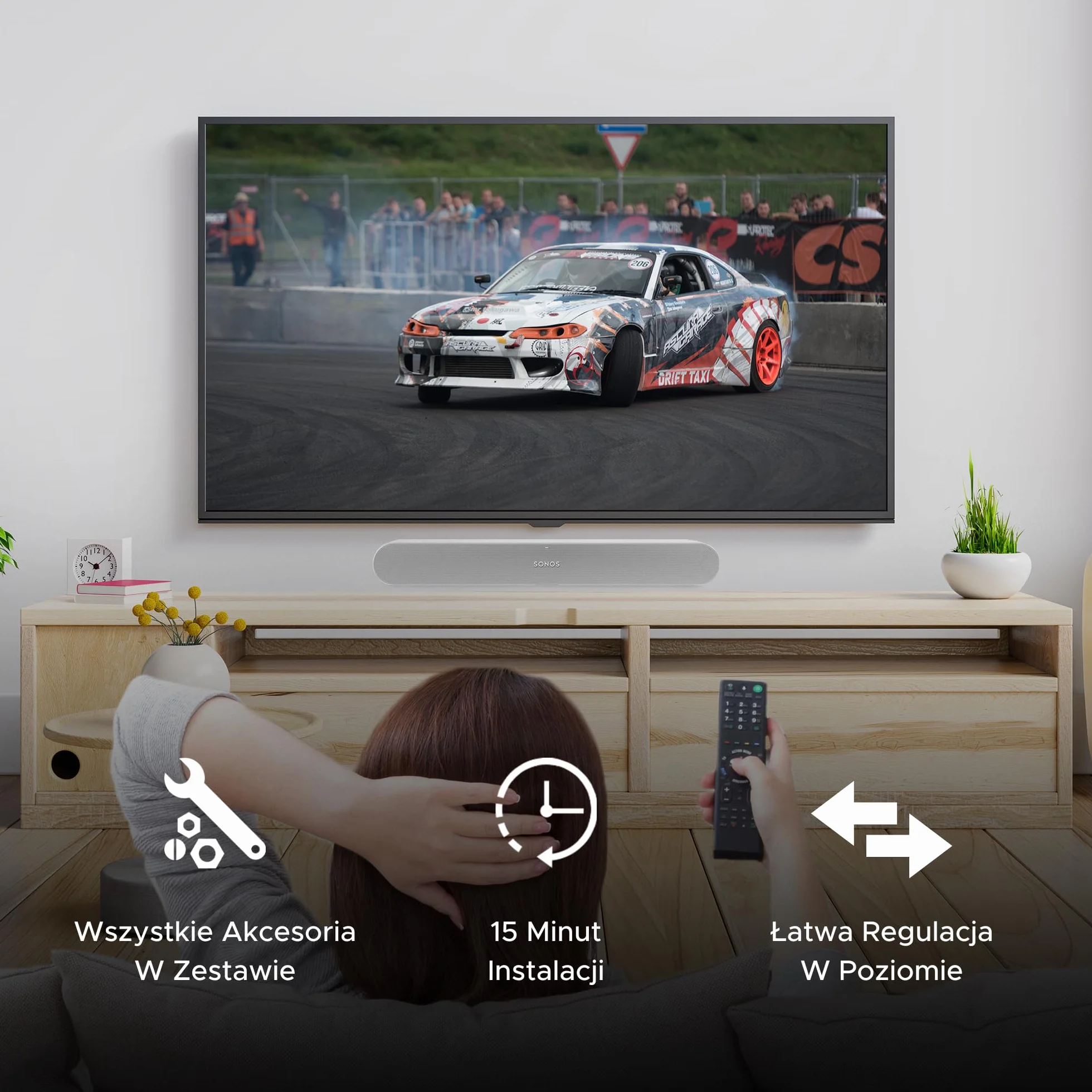 Sonos Ray Sound Bar Uchwyt na listwę dźwiękową ze wszystkimi niezbędnymi elementami montażowymi, uchwyt ścienny do listwy dźwiękowej pod telewizorem lub powyżej, łatwy w instalacji, biały
