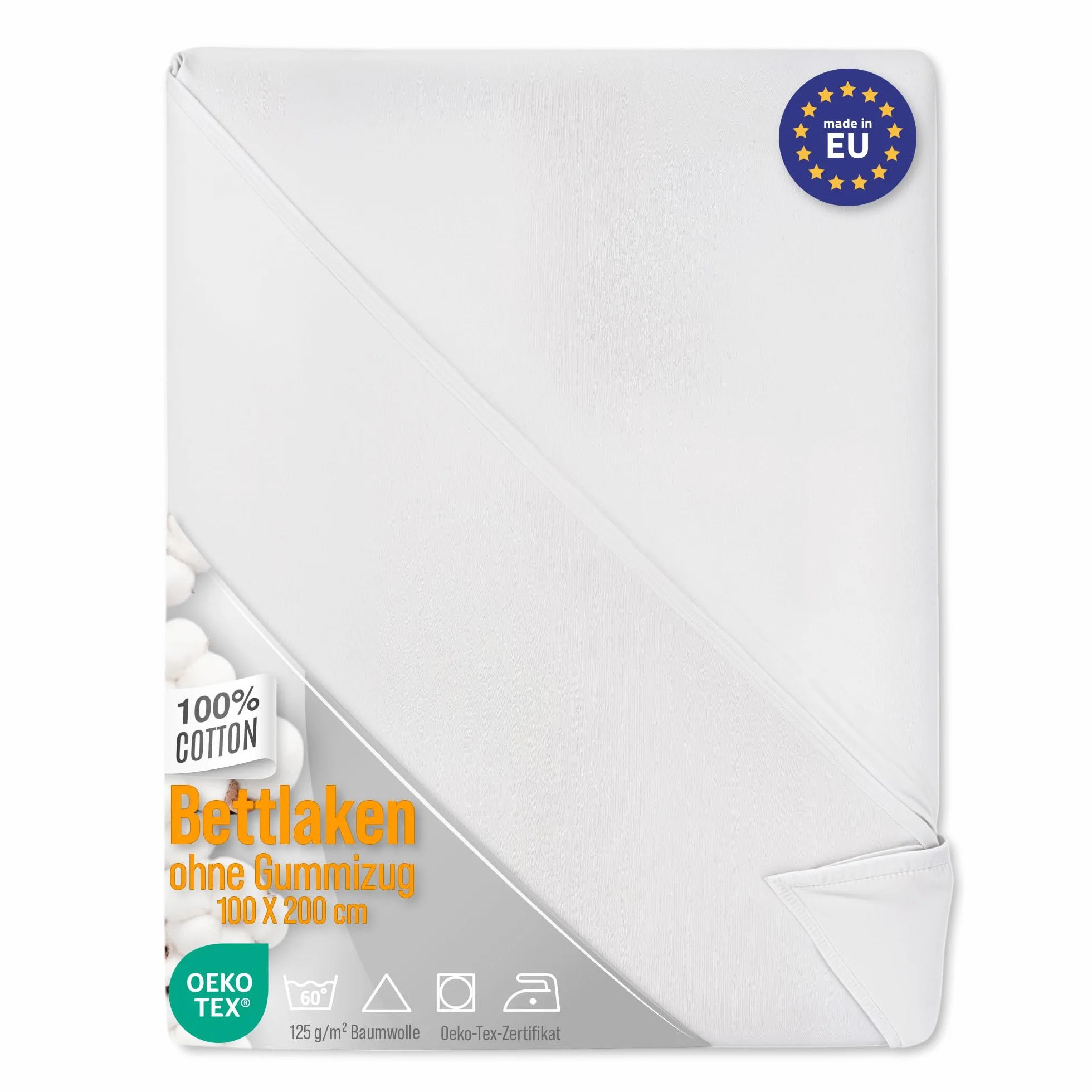 Prześcieradło bez gumki bawełniane nieprzemakalne 160 x 200 cm - białe prześcieradło bez gumki bawełniane prześcieradło hotelowe 125 g/m²