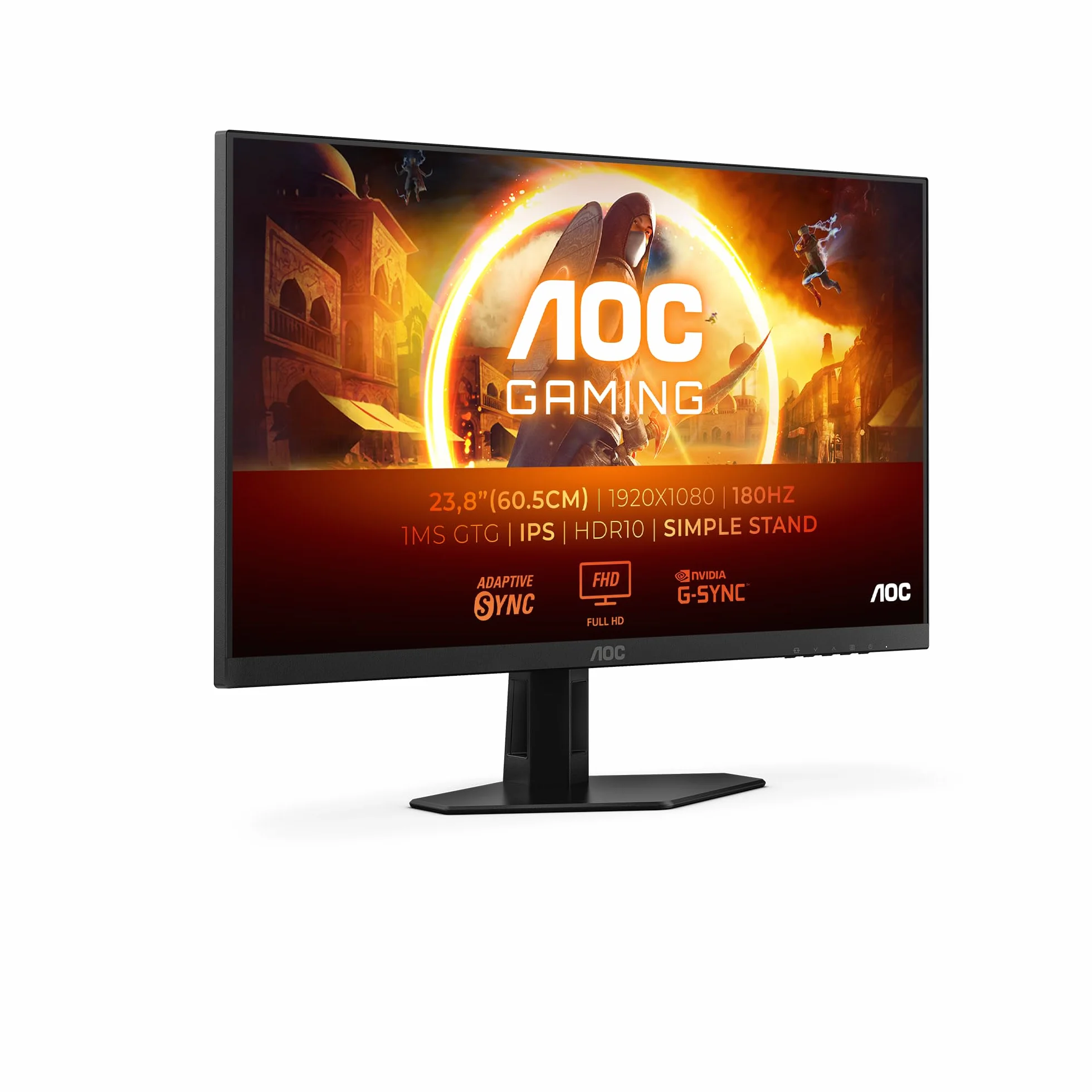 AOC Monitor do gier 24G4XED 23,8 cala 180 Hz Fast IPS Płytka, 0,5 ms MPRT, HDR10, G-Sync, głośniki, (1920x1080 HDMI 2X 2.0 DP 1x 1.4) Czarny