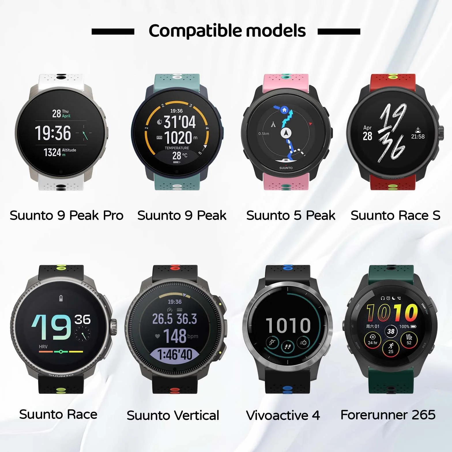 Pasek do zegarka Suunto 9 Peak/9 Peak Pro/5 Peak/Race/Vertical, 22 mm silikonowy pasek zastępczy QuickFit do Garmin Venu 3, Venu 2, Vivoactive 4, Forerunner 265, Forerunner 255