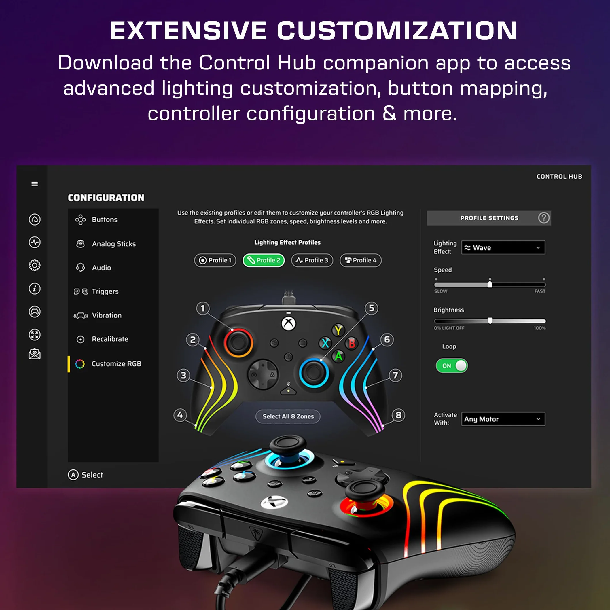 Turtle Beach Afterglow Wave, czarny, przewodowy kontroler do gier RGB – licencjonowany dla Xbox Series X lub S, Xbox One i Windows