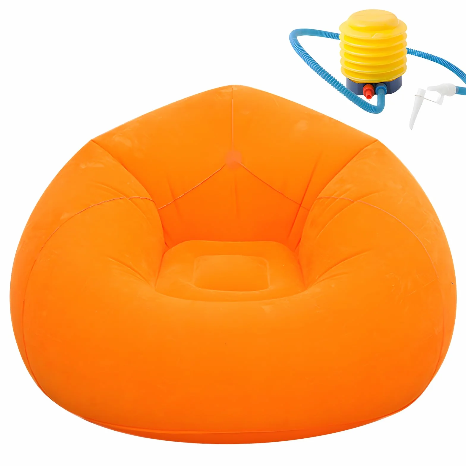 FARYODI Sofa dmuchana, nadmuchiwana kanapa, 105 x 105 x 60 cm, bardzo miękki fotel, bez wypełnienia ziarnami, szybko nadmuchiwany i przenośny, do salonu, ogrodu, na kemping (pomarańczowa)