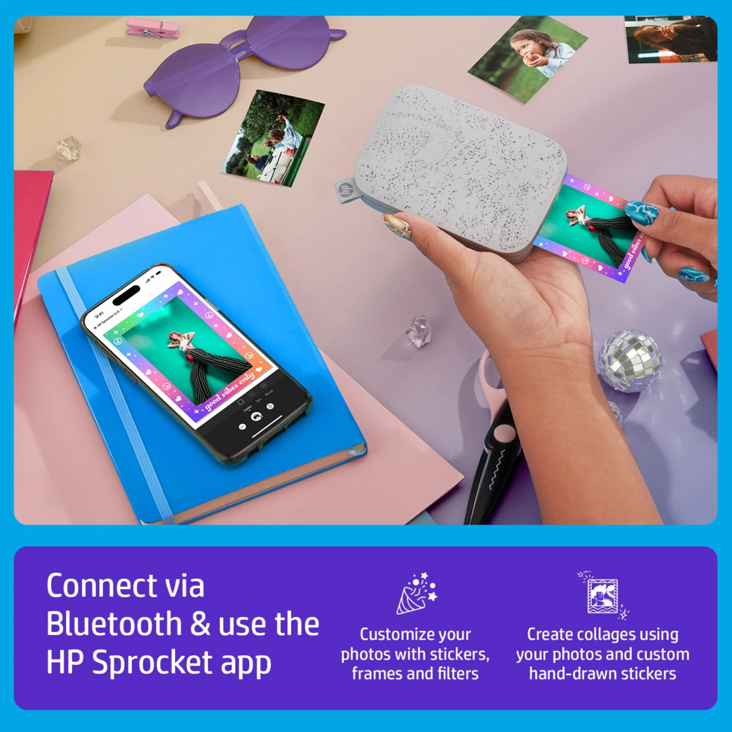 HP Sprocket przenośna drukarka fotograficzna, 5,1 x 7,6 cm, biały