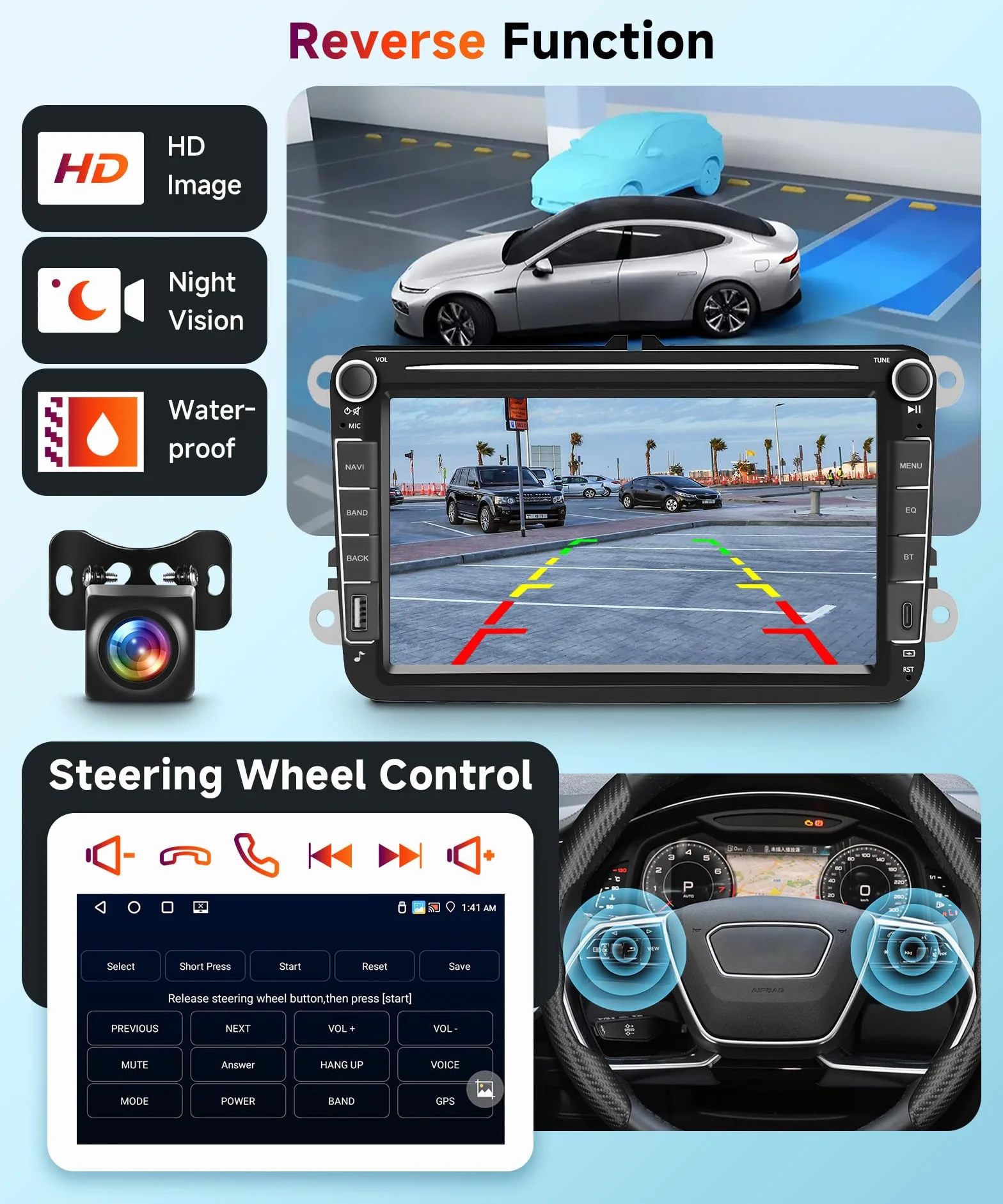 Radio samochodowe Hodozzy Carplay do VW Passat Golf Seat Altea Skoda Octavia z USB/USB C/nawigacją, 8 cali VW radio samochodowe Bluetooth z systemem Android Auto/Mirror Link/32 EQ/FM/RDS/SWC/WiFi +