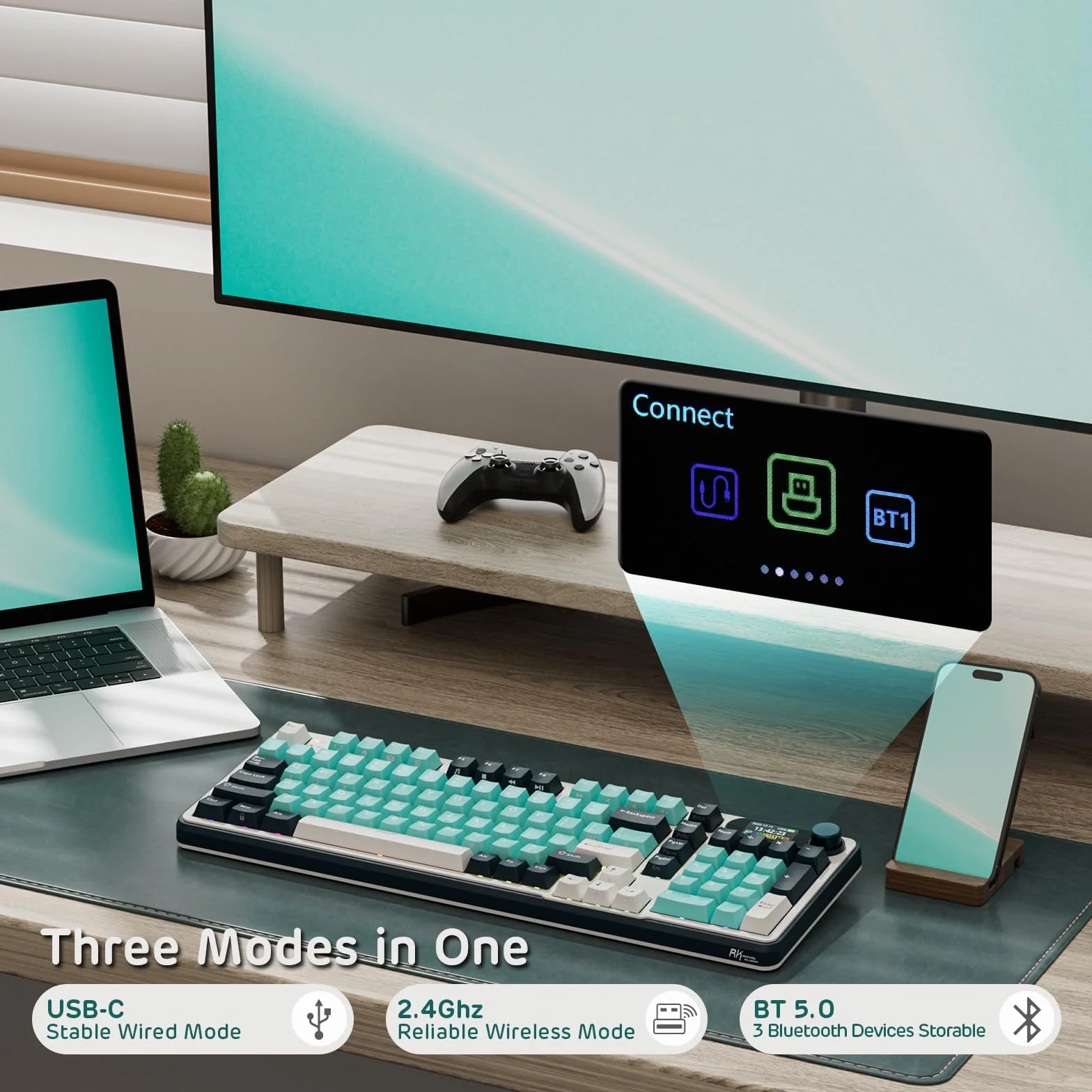 RK ROYAL KLUDGE S98 Klawiatura mechaniczna z inteligentnym wyświetlaczem i przyciskiem, 96% bezprzewodowa klawiatura mechaniczna BT/2.4G/USB-C, gorąca wymiana, obsługa oprogramowania