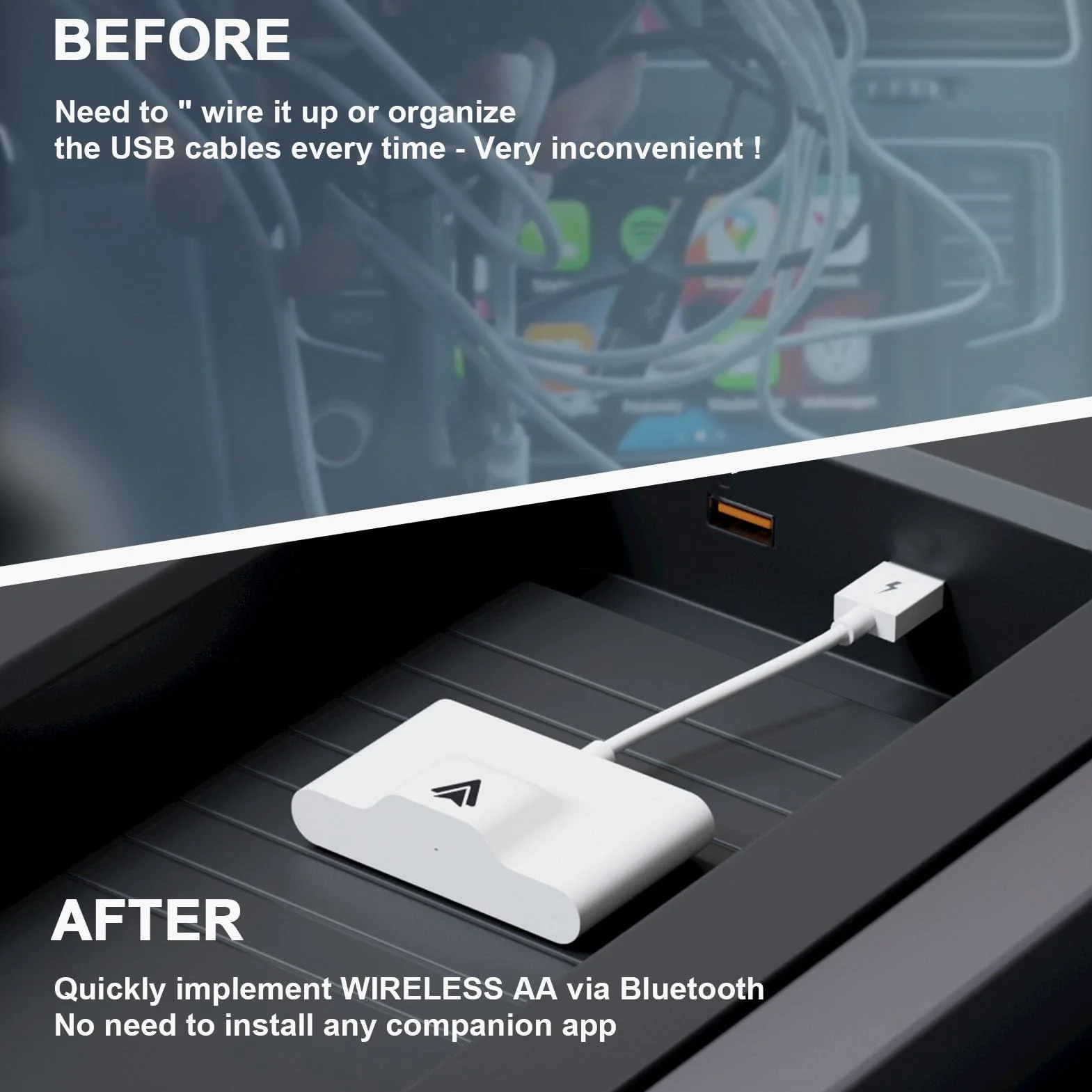 Bezprzewodowy Adapter Samochodowy dla Android Auto, Samochodowy Bezprzewodowy Klucz Samochodowy Typu C Szybkie Połączenie dla Androida, Bezpośredni Adapter USB, Mini Auto