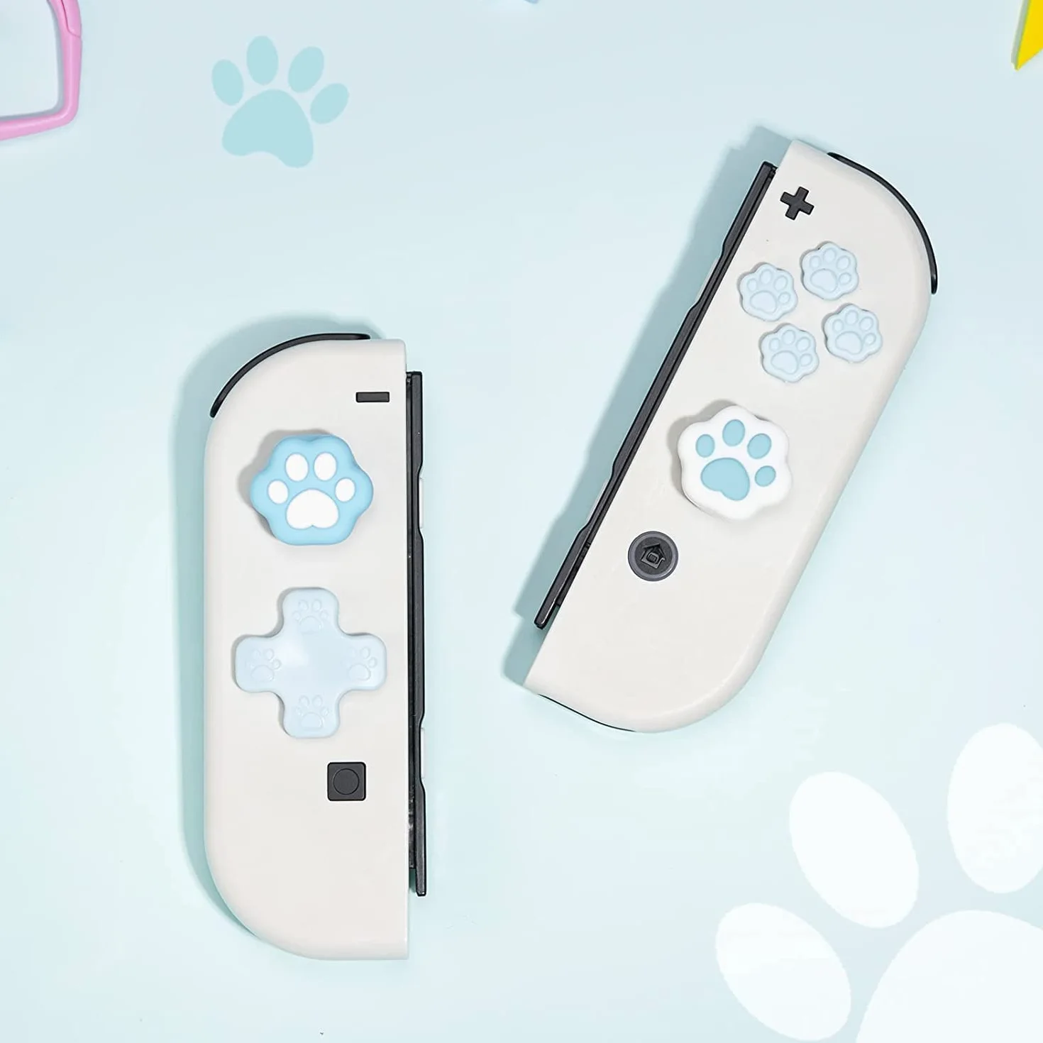 GeekShare Cat Paw Button Caps Thumb Grips Set, Joystick Cover Caps Kompatybilne z Switch/OLED - Niebieski