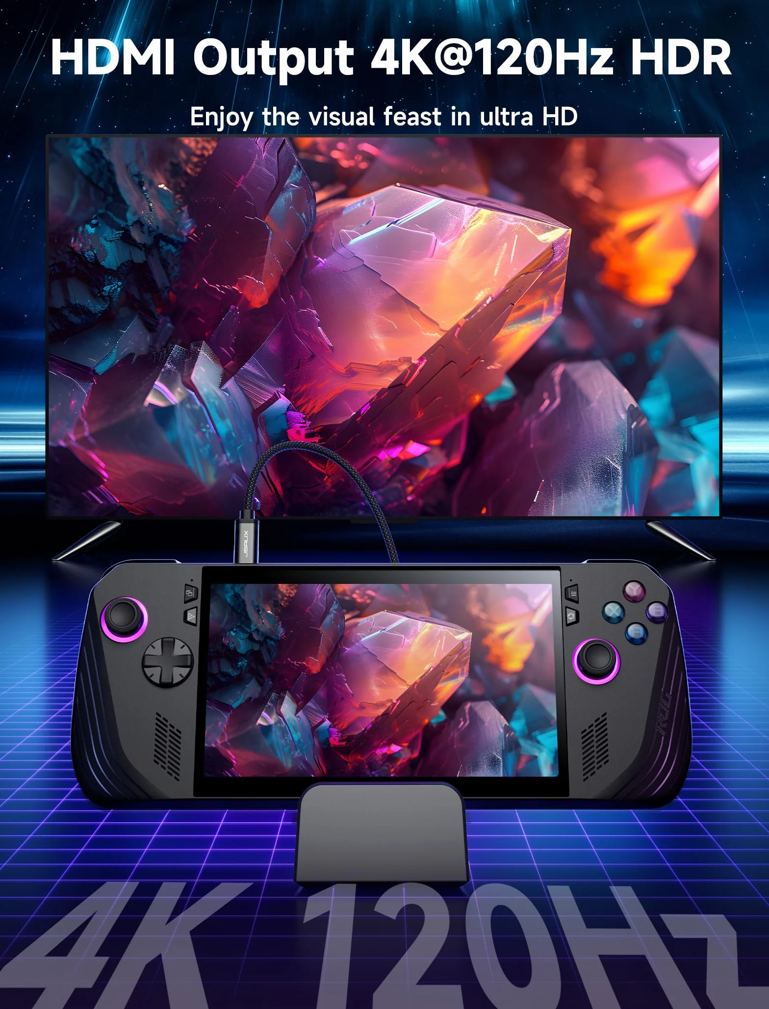 JSAUX Stacja dokująca kompatybilny z ROG Xbox Ally X (2025)/ROG Ally X/ROG Ally/Steam Deck/Legion Go S, 6 w 1 Dock z HDMI 4K@120Hz, Gigabit Ethernet, USB A i USB C 3.2 Gen 1, ładowanie PD 100W-HB0609