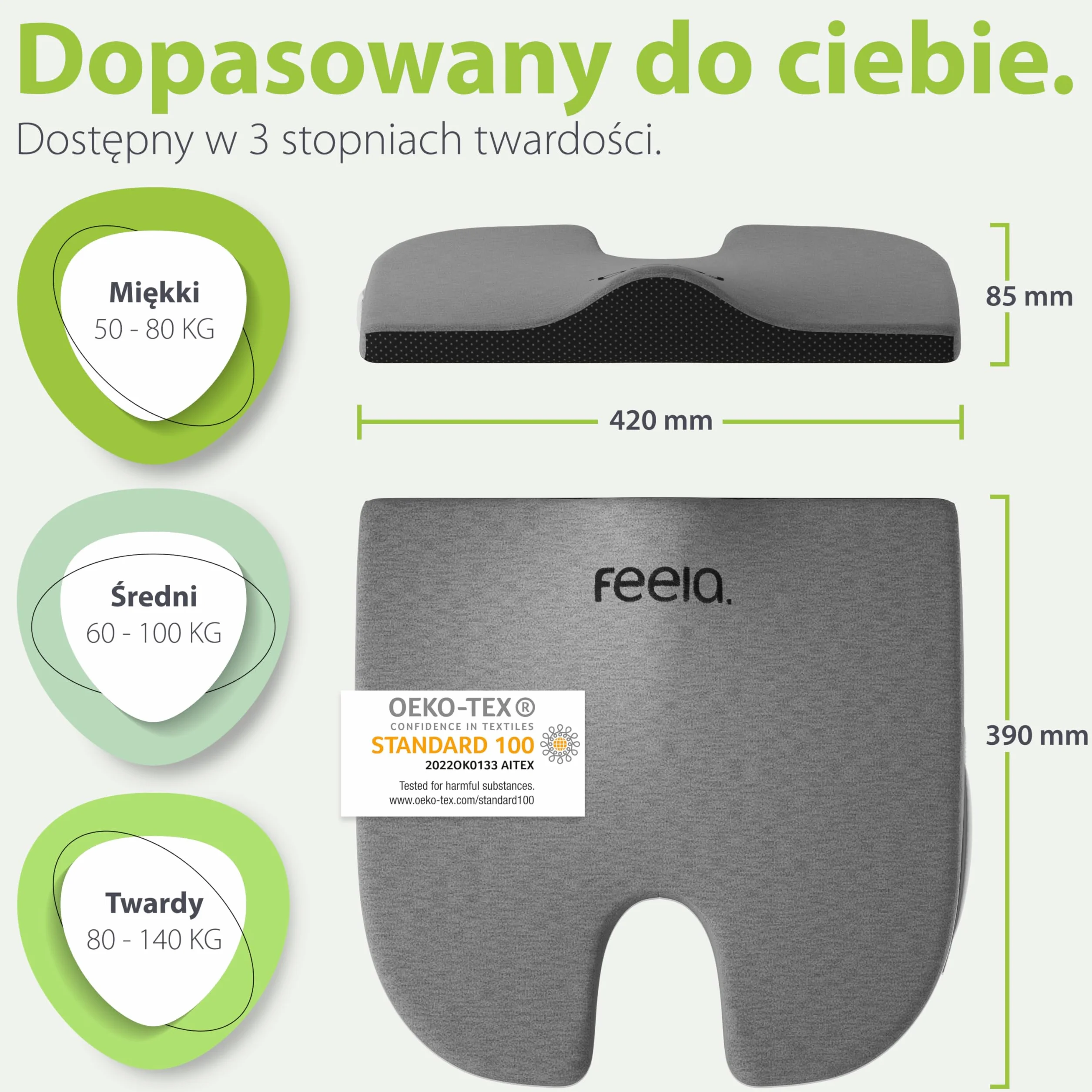feela. Ortopedyczna poduszka klinowa z pamięcią kształtu 3 stopnie twardości do korekcji postawy i odciążenia pleców