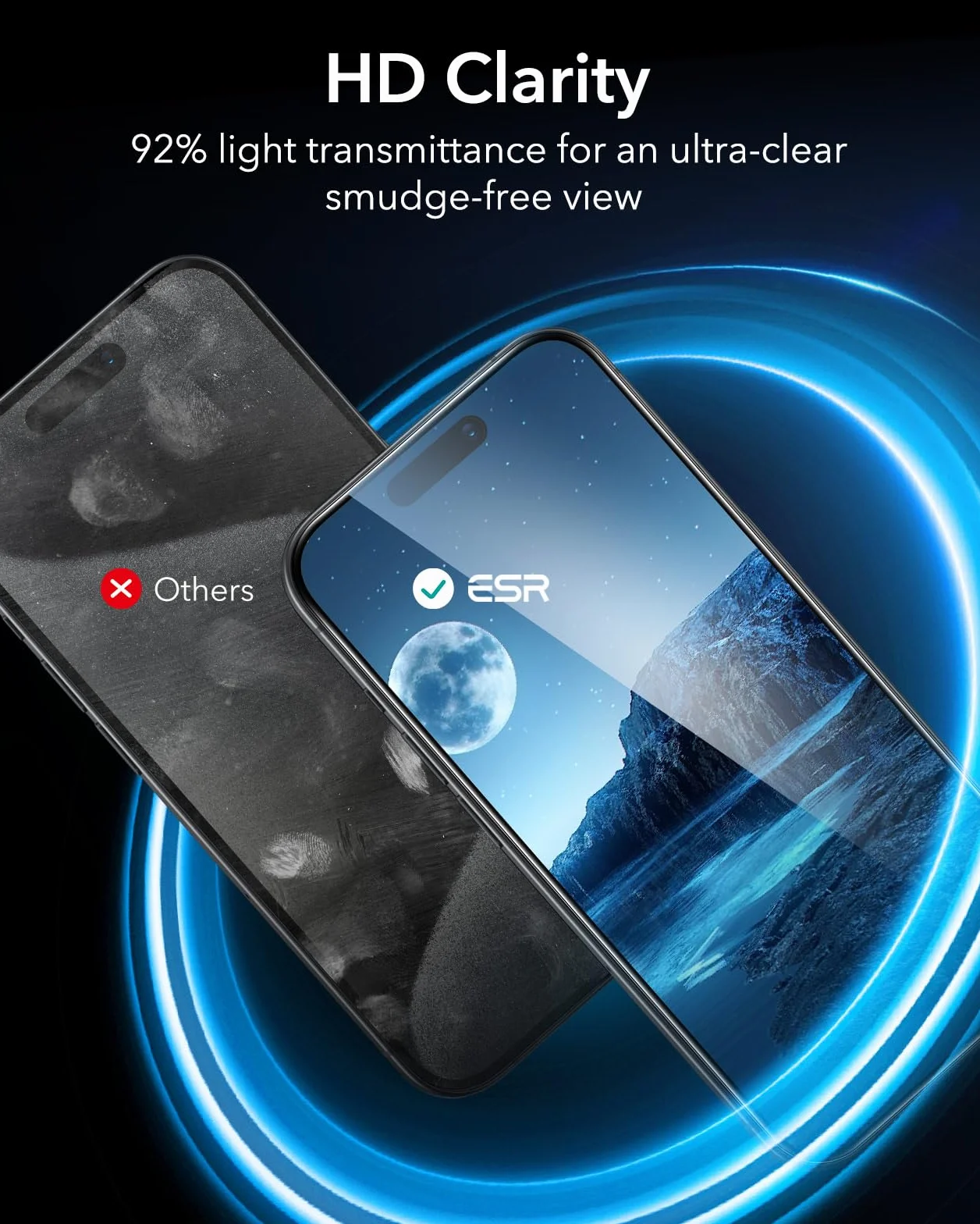ESR iPhone 15 folia ochronna na wyświetlacz ze szkła pancernego, 3 folie ochronne na wyświetlacz, zakrzywione krawędzie 2,5D, pełna ochrona wojskowa, ochrona przed zadrapaniami