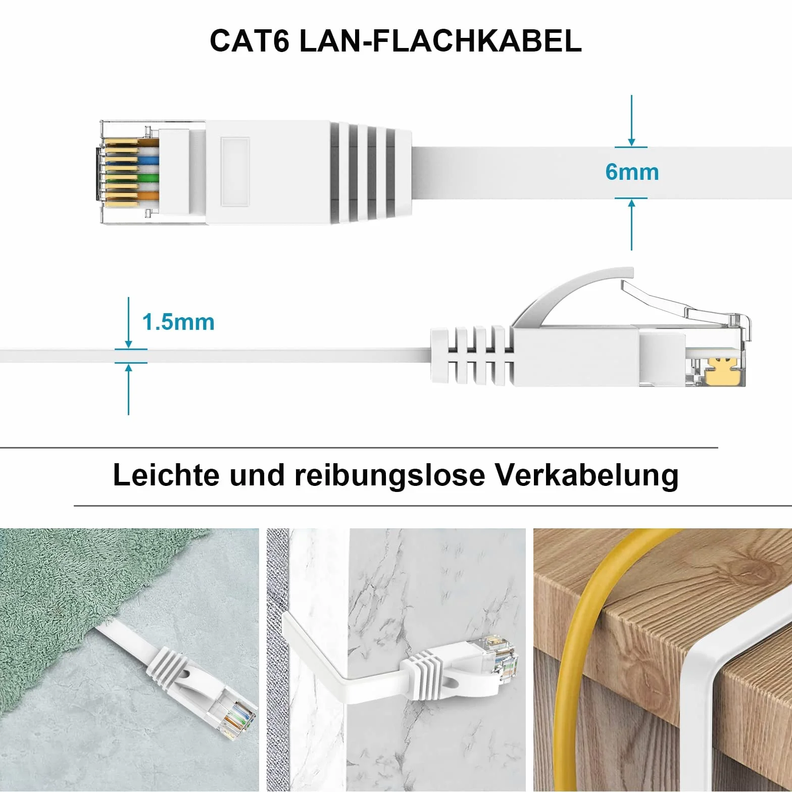 Ercielook Kabel LAN CAT6 High Speed 8 m kabel sieciowy z klipsami kablowymi – przedłużenie kabla do PS5/4 routera modemu TV Switch Laptop