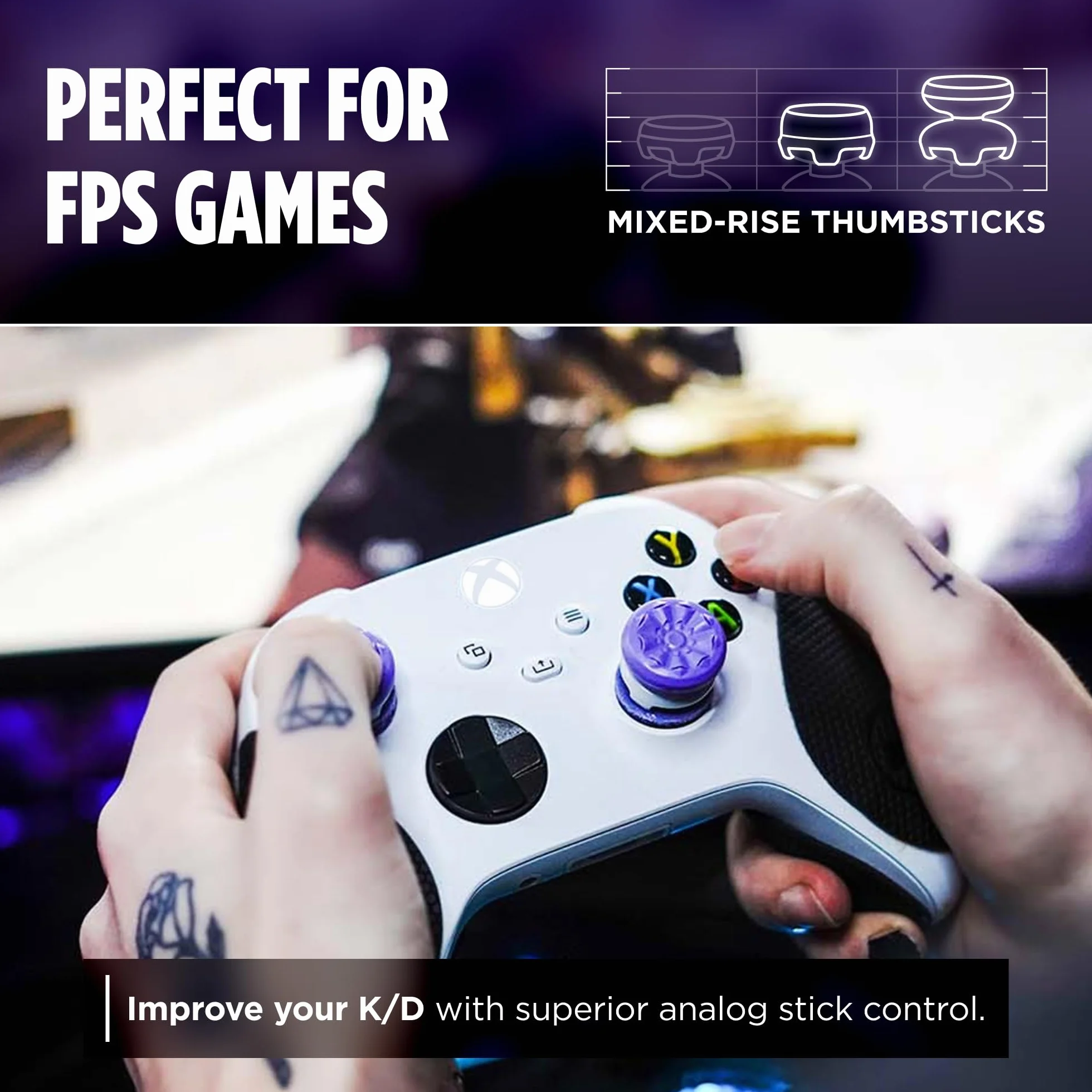 KontrolFreek FPS Freek Galaxy Lila för kontroll till Xbox One och Xbox Series X | 2 Performance Thumbsticks | 1 hög, 1 medelhög | Lila