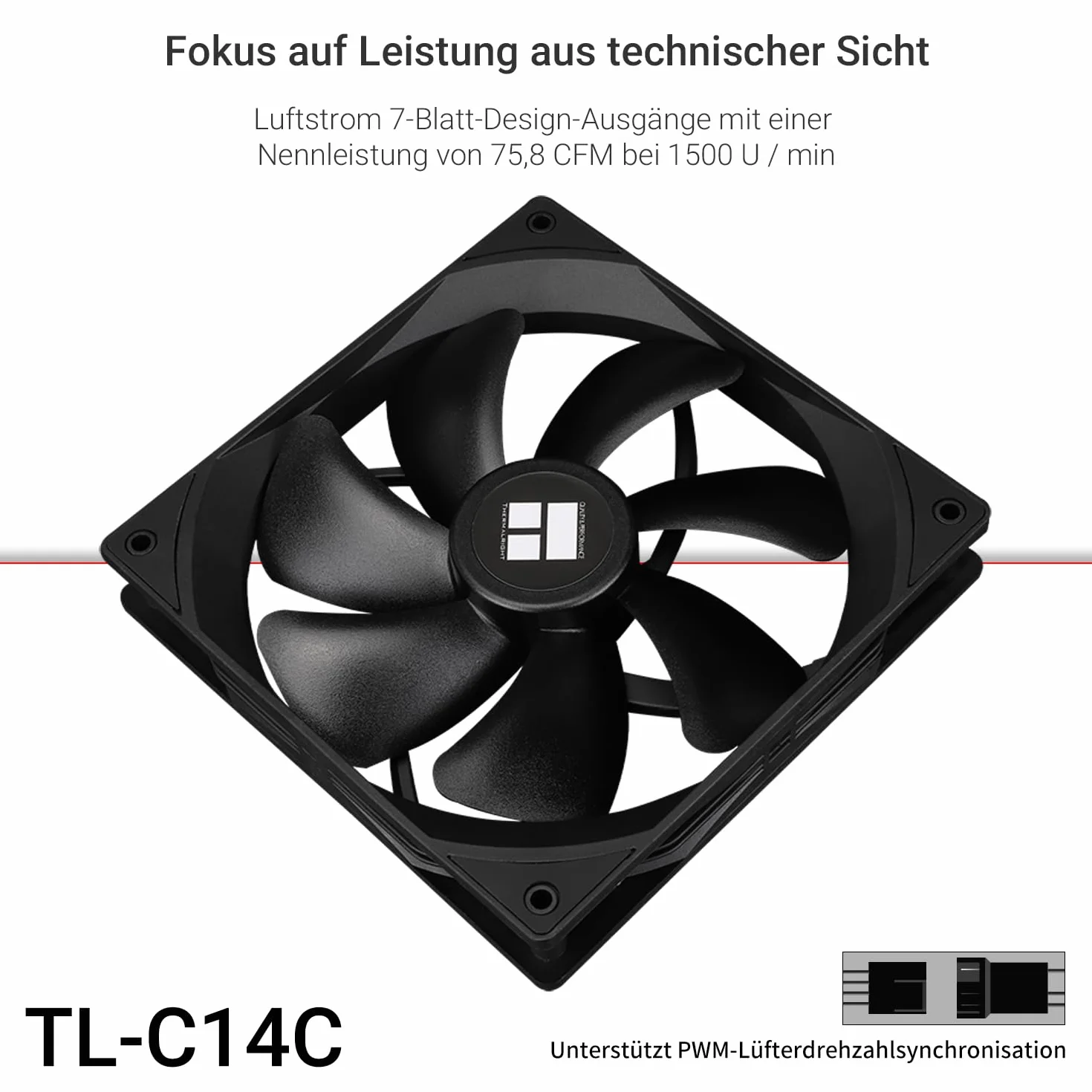 TR-Thermalright TL-C14C wentylator CPU PWM, 140 mm, cichy wentylator 1500 RPM, czarny wentylator CPU, duża objętość powietrza 75,8 CFM, może być sparowany z obudową / chłodnicą procesora