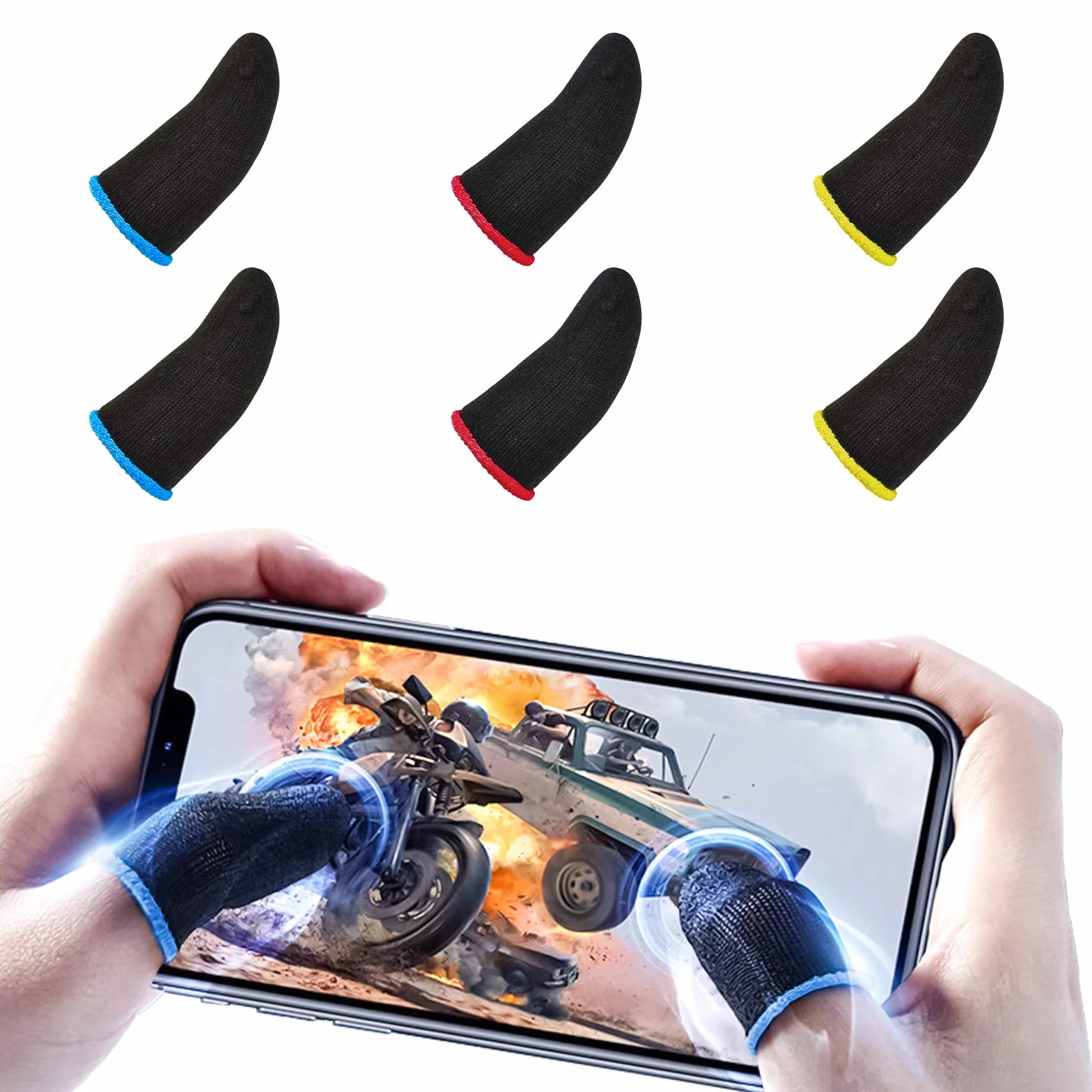 Newseego PUBG zestawy nakładek do gier na urządzenia mobilne, nakładka na kciuk do używania przy ekranach dotykowych, rękaw na palec, oddychający, odporny na pot, wrażliwy na strzelanie i celowanie w Rules of Survival i Knives Out, na Android i iOS, 6-pak