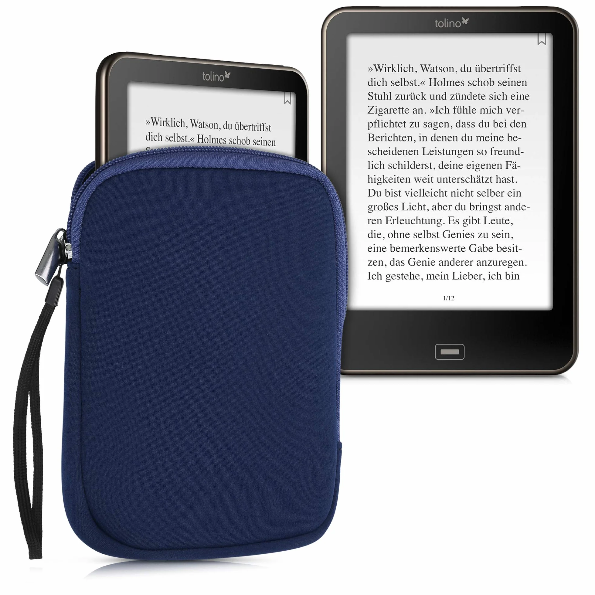 kwmobile Etui ochronne do czytnika e-booków - neoprenowe etui pokrowiec ochronny ciemnoniebieski - wymiary wewnętrzne 17 x 12 x 2 cm