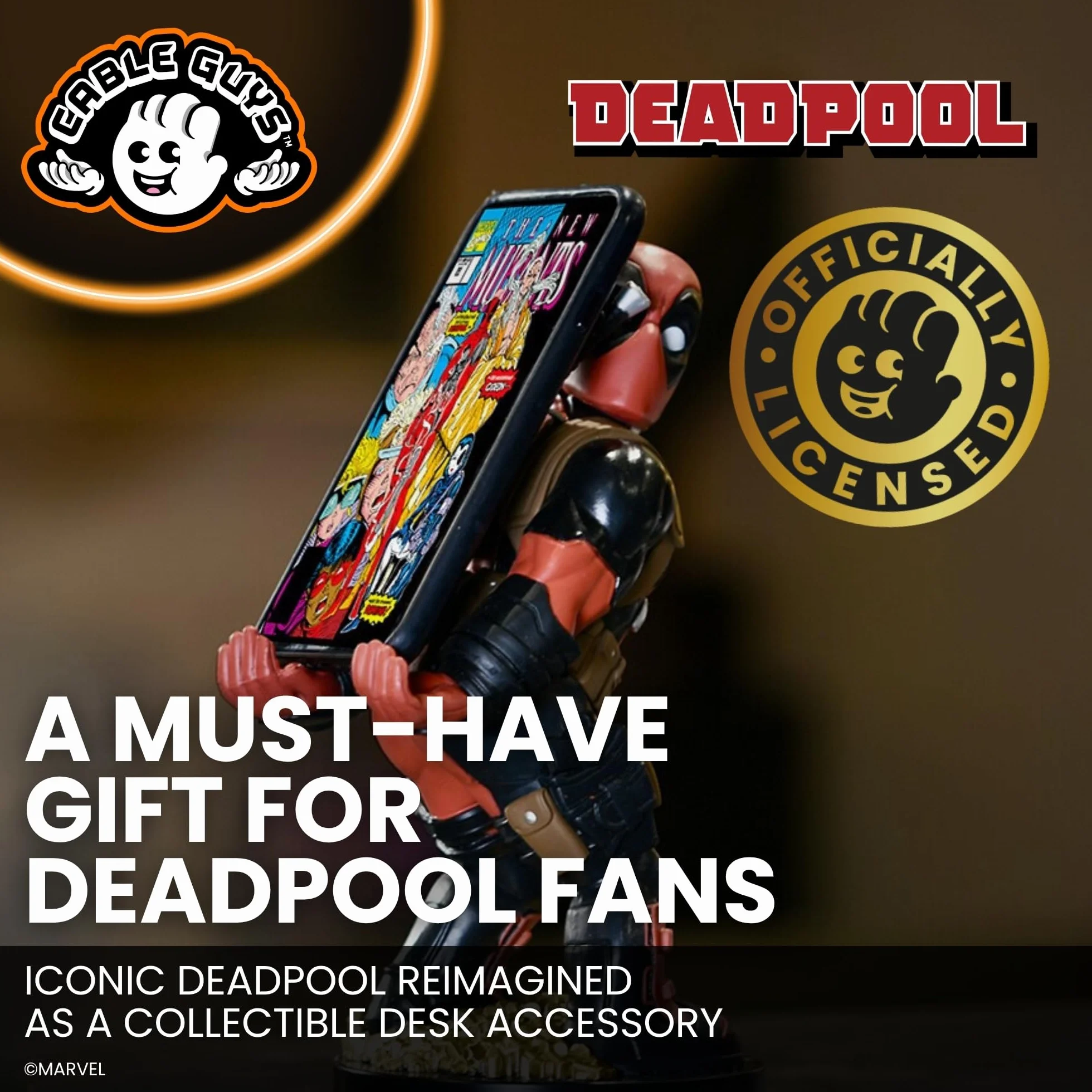 Cable Guys - Rear View Deadpool Marvel Phone Holder & Collectable Desktop Gaming Accessories Holder - Stable Phone Stand for holding Phones/iPhone/Samsung and Most Controllers