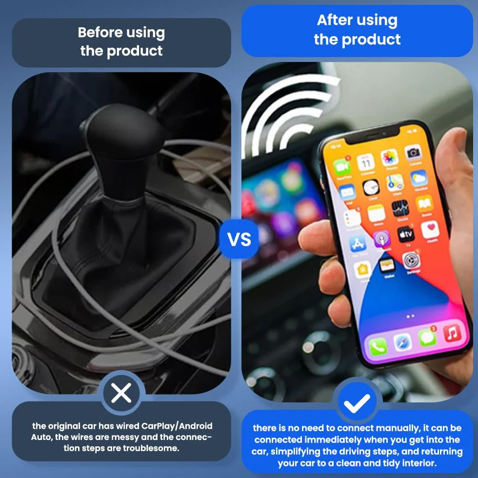 CarlinKit Bezprzewodowy adapter CarPlay i Android Auto MINI-Ultra, bezprzewodowy adapter 2 w 1, konwertuje przewodowy CarPlay/Android Auto na bezprzewodowy, mini Stick Design, aktualizacja OTA