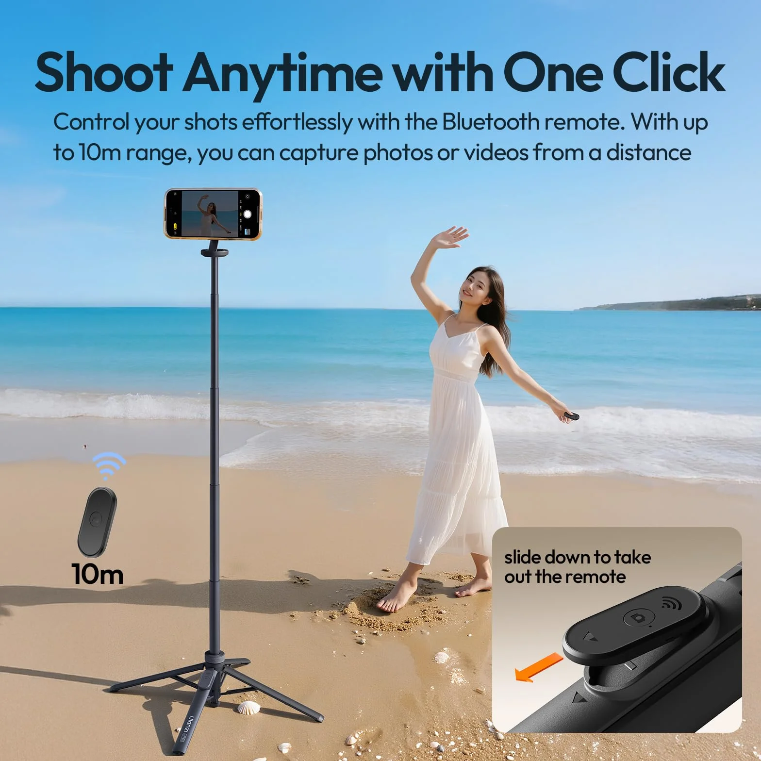 ULANZI MT85 59" Statyw magnetyczny, rozkładany, czteronożny, kijek do selfie Bluetooth 150 cm, automatycznie otwierany/zamykany, magnes 25N, kompatybilny z iPhone'em 17 16 15 14 13 12 Magsafe Samsung