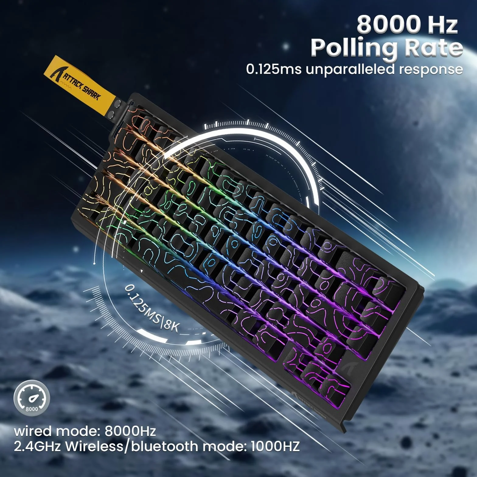 ATTACK SHARK X68PRO HE Klawiatura Gamingowa z Szybkim Wyzwalaniem, 0.01mm Dokładność RT, 8000Hz, Regulowana Aktywacja, Snap Tap, Magnetyczny Przełącznik, C01 Spiralkowy Kabel - Czarna