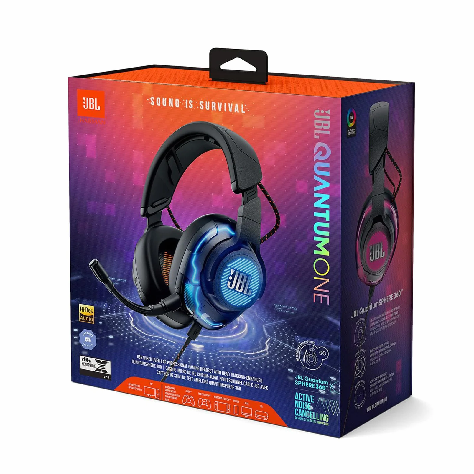 JBL Quantum ONE Przewodowe, profesjonalne słuchawki do gier z technologią śledzenia ruchów głowy QuantumSPHERE 360, kompatybilne z PC, Playstation, Xbox, czarne