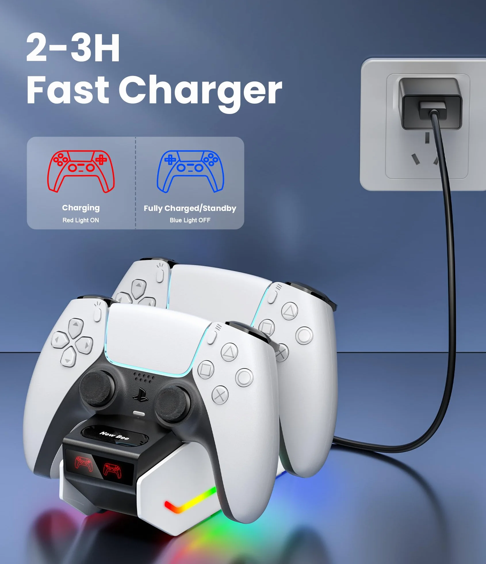 Rapid PS5 Controller Charger RGB Light Stacja ładująca DualSense do kontrolerów Sony Playstation 5 z kablem USB-C