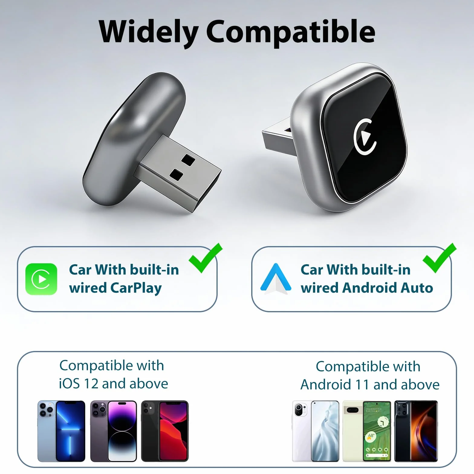 Sunweyer Bezprzewodowy adapter CarPlay i bezprzewodowy adapter Android Auto UK, do Apple CarPlay, USB Bluetooth Dongle dla iPhone'a i Androida