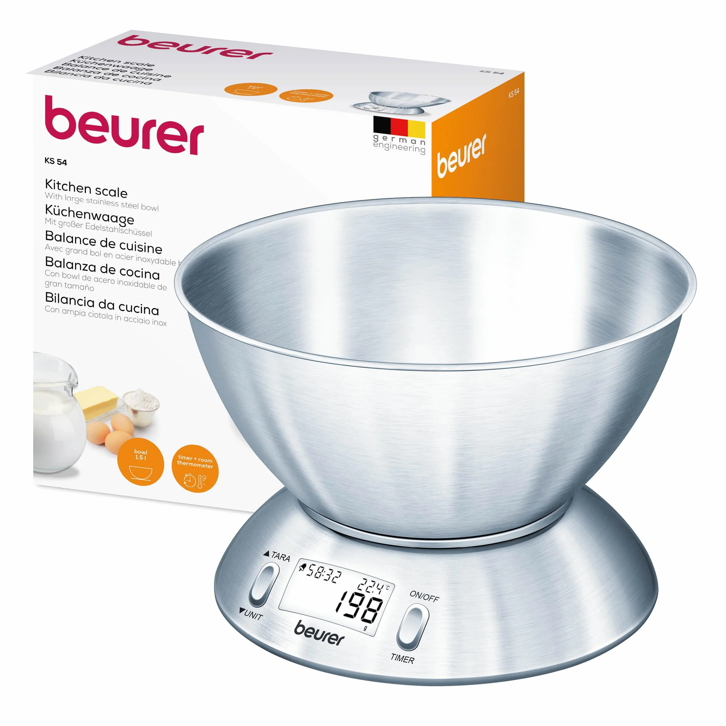 Beurer 708.4 KS 54 waga kuchenna (z miską ze stali nierdzewnej), 21,3 cm