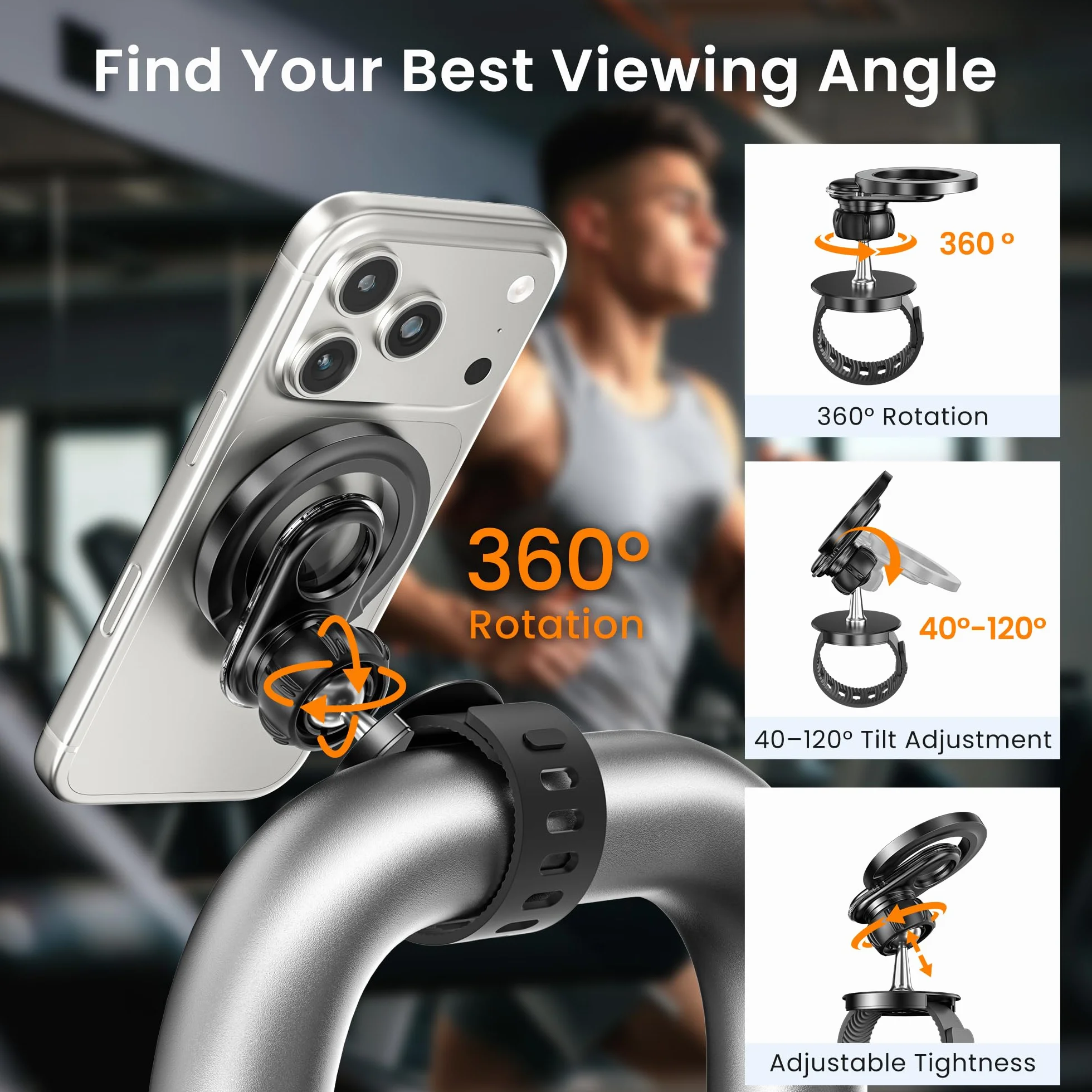 Itramax Uchwyt na Telefon do Wózka,360° Magnetyczny Uchwyt,Regulowany Pasek,Na Kierownicę Roweru/Gym dla Magsafe iPhone 17 16 15 14 13 12,Smartfony,Peloton,Bieżnia,Wózek,Wózek Sklepowy/Golfowy