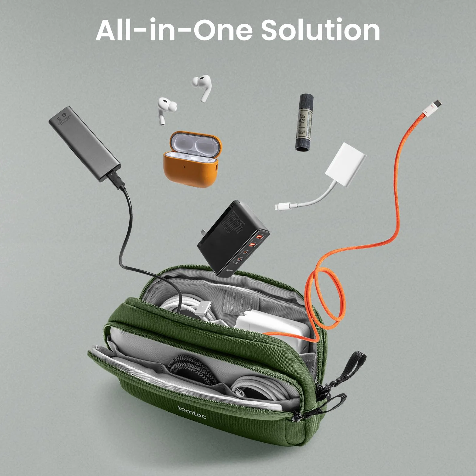 tomtoc Organizer na elektronikę, torba podróżna, wodoodporna, podwójna komora techniczna, na kable, ładowarkę, przewód, telefon, dysk twardy, powerbank, akcesoria, do podróży