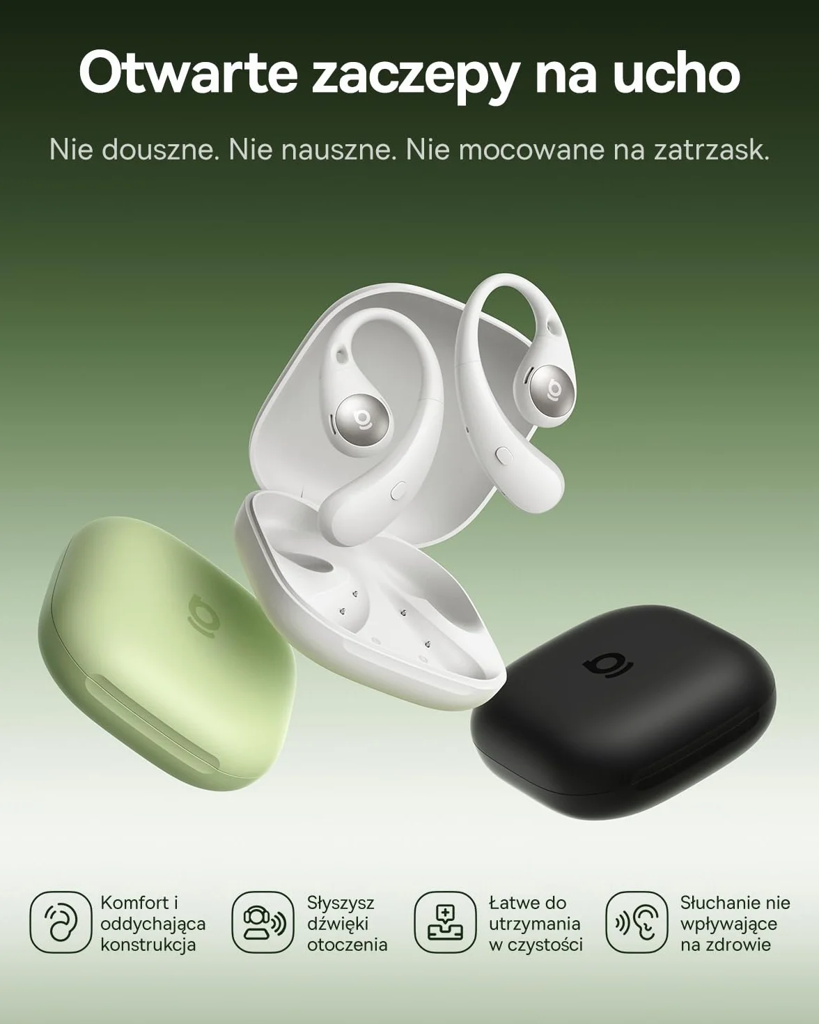 Baseus Eli Sport2 Open Ear słuchawki douszne, słuchawki sportowe, z krzywą komfortu S, 45 h Playtime, SuperBass 2.0, IPX7, Bluetooth 6.0, 4-Mic KI, słuchawki sportowe do biegania