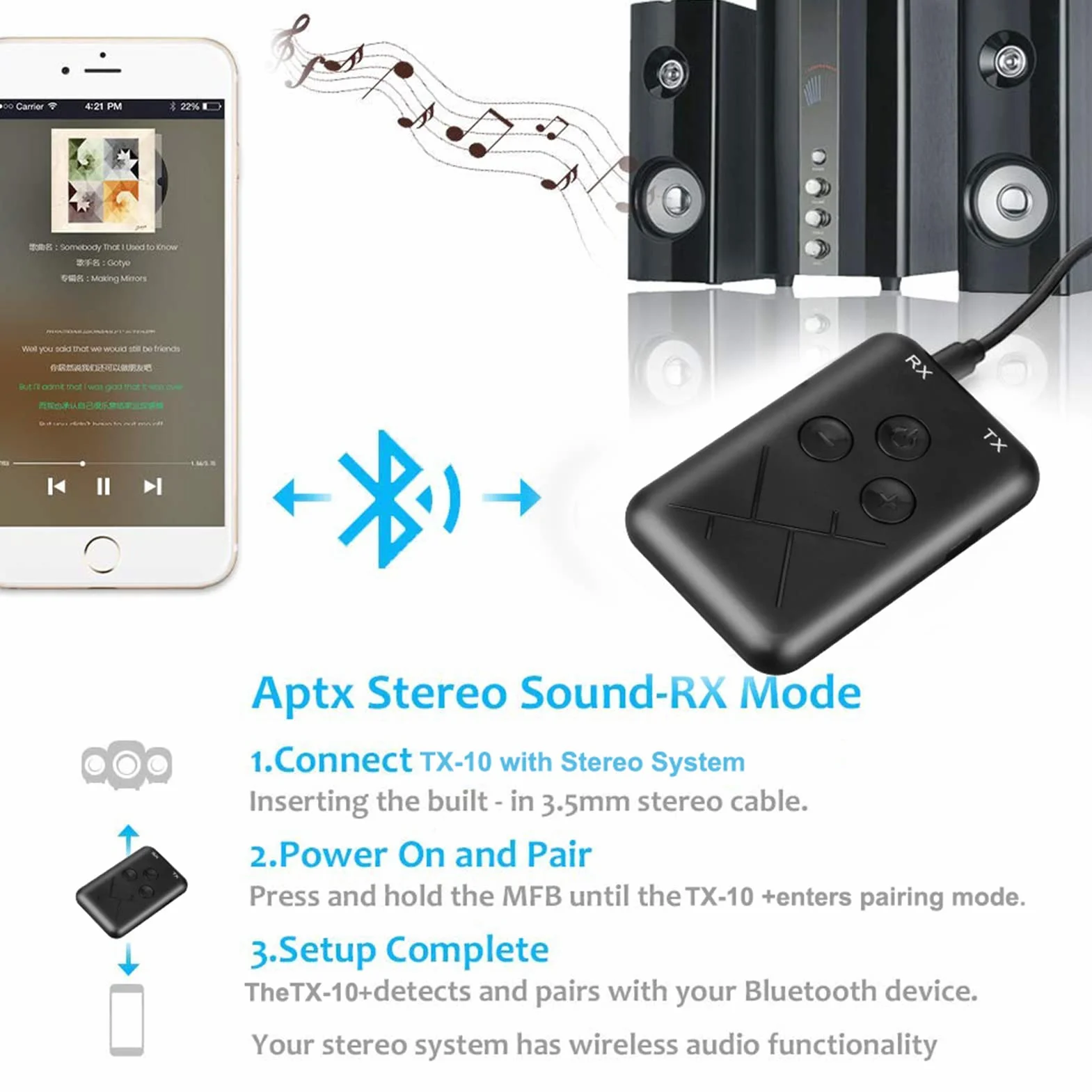 RX-TX-10 2-w-1 samochodowy sprzęt audio Bluetooth 4.2 Adapter 3,5 mm A2DP nadajnik radiowy stereo odbiornik podwójny strumień wielopunktowy mały rozmiar Plug and Play
