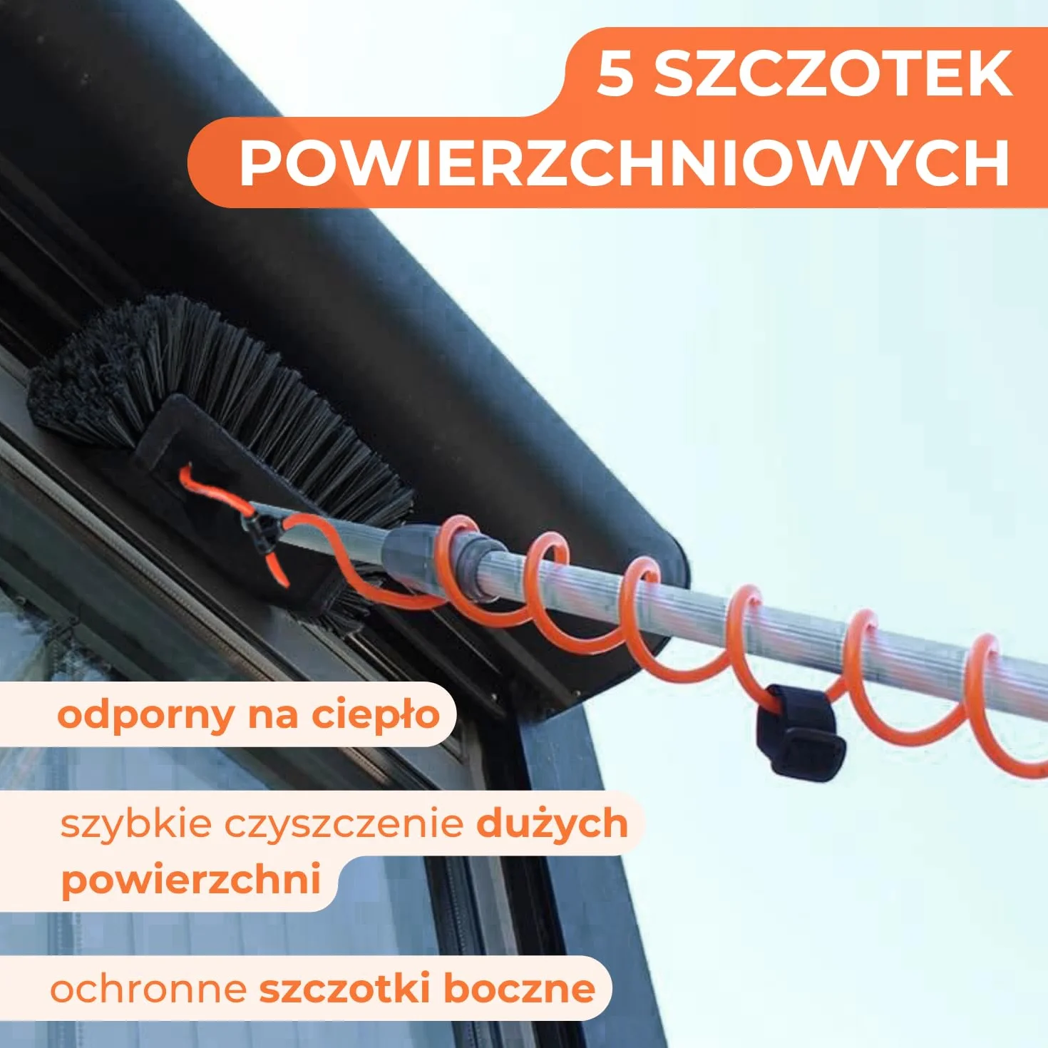 Aquascopic teleskopowy drążek z przepuszczalną wodę szczotką z 5 powierzchniami i zewnętrnym wężem – regulowany czyścik do okien i paneli słonecznych – do 6 m