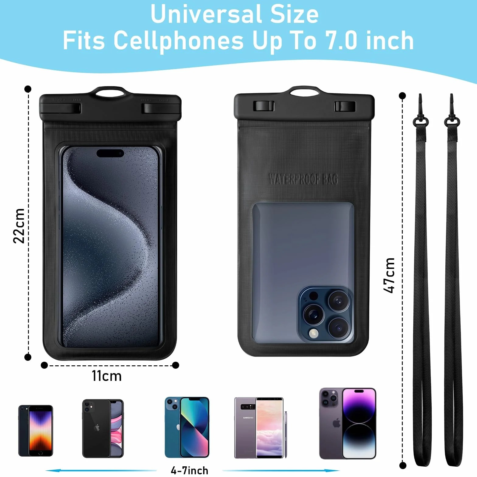 flintronic Wodoodporne etui na telefon, 2-pak regulowanych etui na telefon komórkowy z TPU do pływania, deszczu, IPX8 podwodny telefon, torba na plażę do iPhone 15, 14, 13, 12 Pro Max, Xs, Samsung