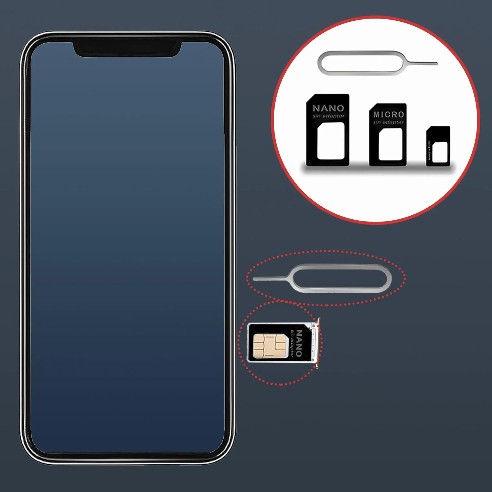 Adapter 3 w 1 nano SIM, kompletny zestaw adapterów do nano-SIM na kartę SIM, z igłą Sim Eject Pin, zestaw adapterów do smartfonów, telefonów komórkowych i tabletów