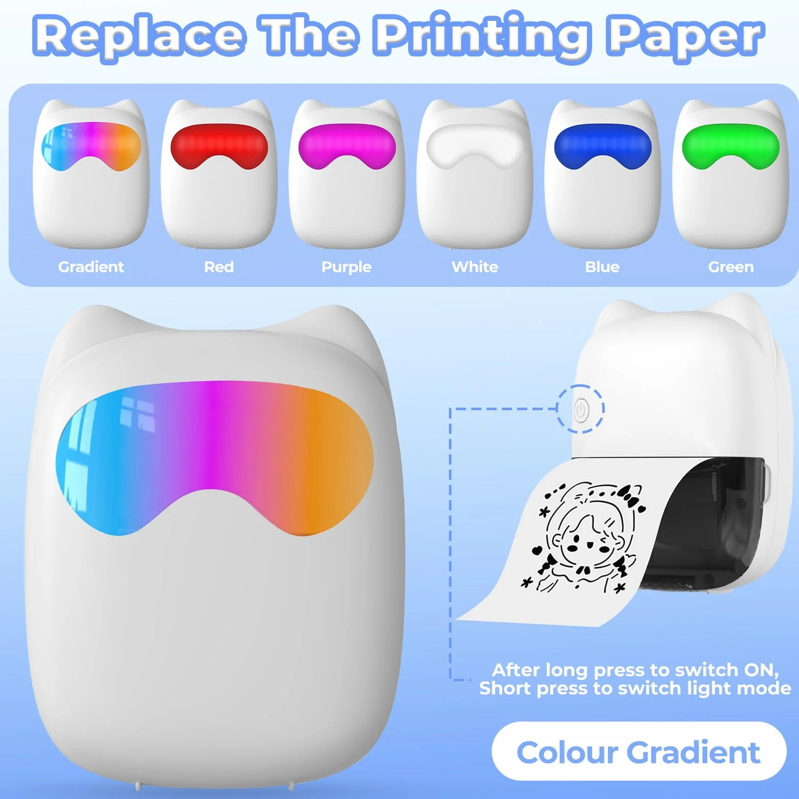 Mini drukarka 3D do smartfona, bezprzewodowa drukarka fotograficzna Bluetooth, kompatybilna z systemem Android i iOS, 14 rolek papieru do notatek, dzienników, listy