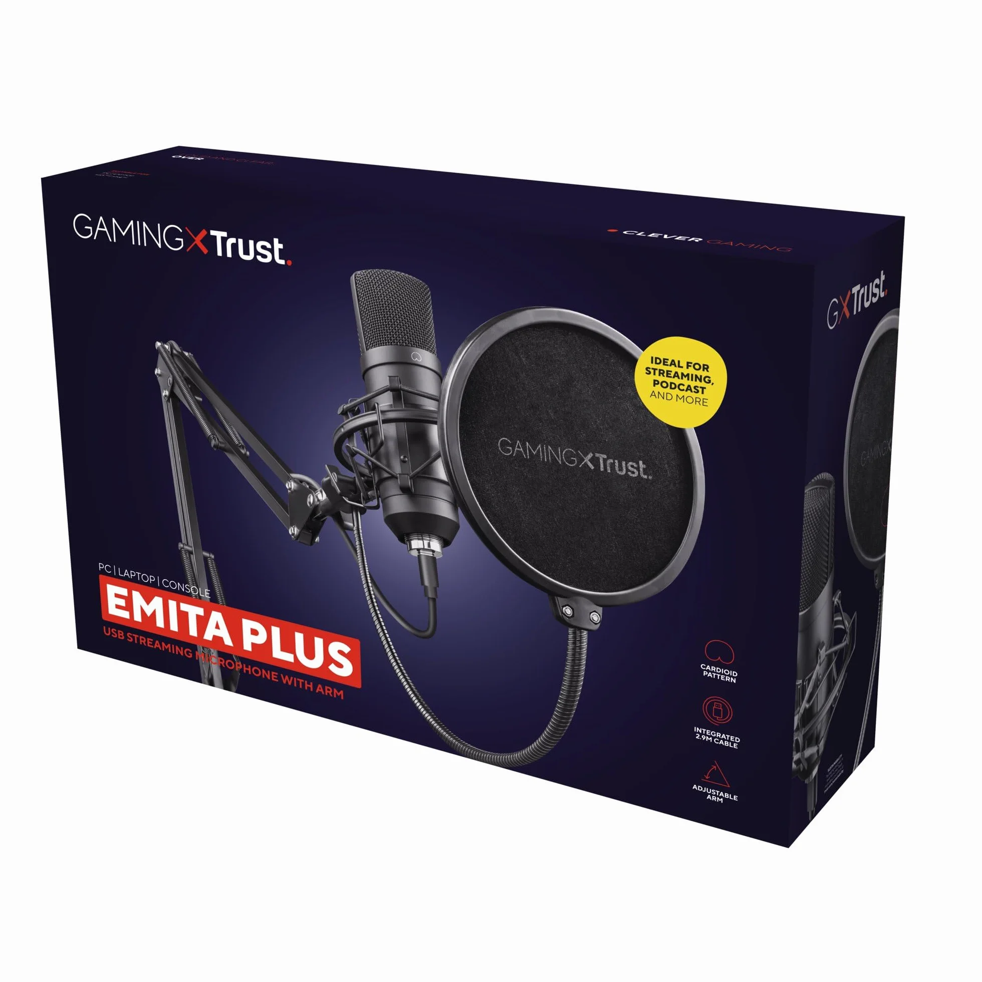 Trust Gaming GXT 252+ Emita Profesjonalny Mikrofon Studyjny USB z Ramieniem, Pop Filter, Kosz Antywibracyjny