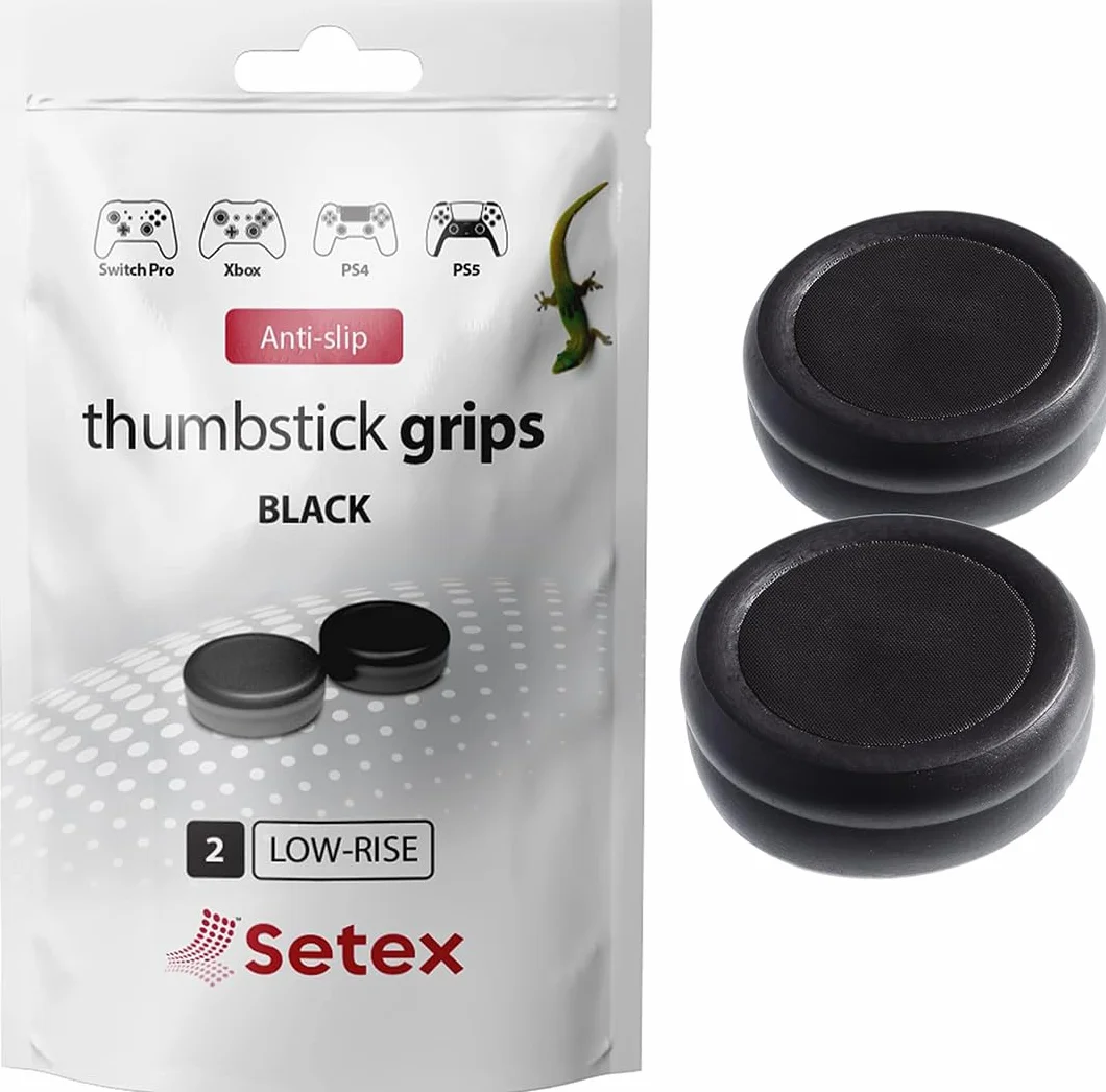 Setex Thumbstick Grip Cover – Antypoślizgowe Mikroteksturowane Nakładki Na Joystick Do PlayStation PS5, PS4, Xbox One, Switch Pro, Steam Deck – (1 Para) Czarna – Tylko Nakładki Na Grip