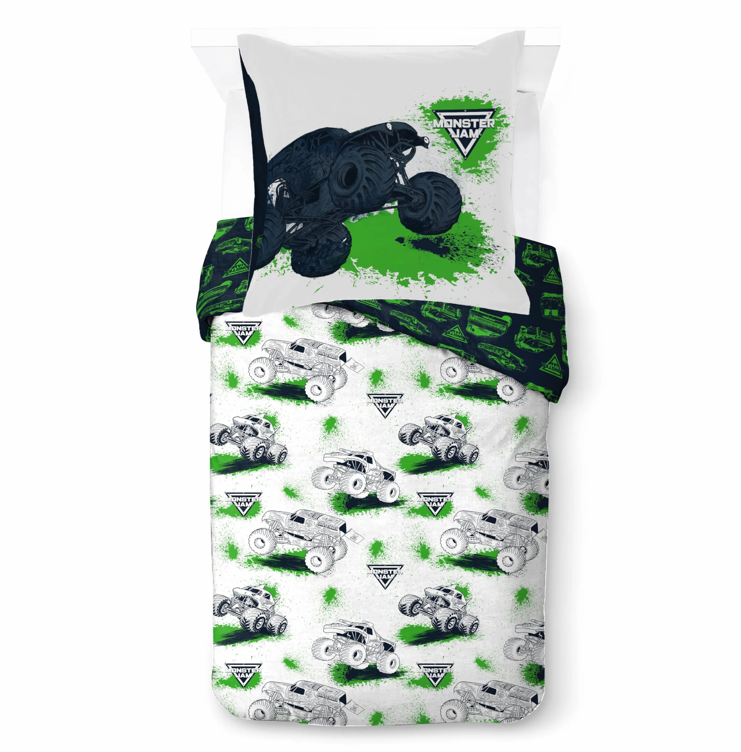 Jay Franco Kids Feld Monster Jam komplet pościeli – super miękka pościel z poszewką na poduszkę, tylko poszewka, kołdra nie wchodzi w zakres dostawy, biała, 2-częściowy, łóżko pojedyncze