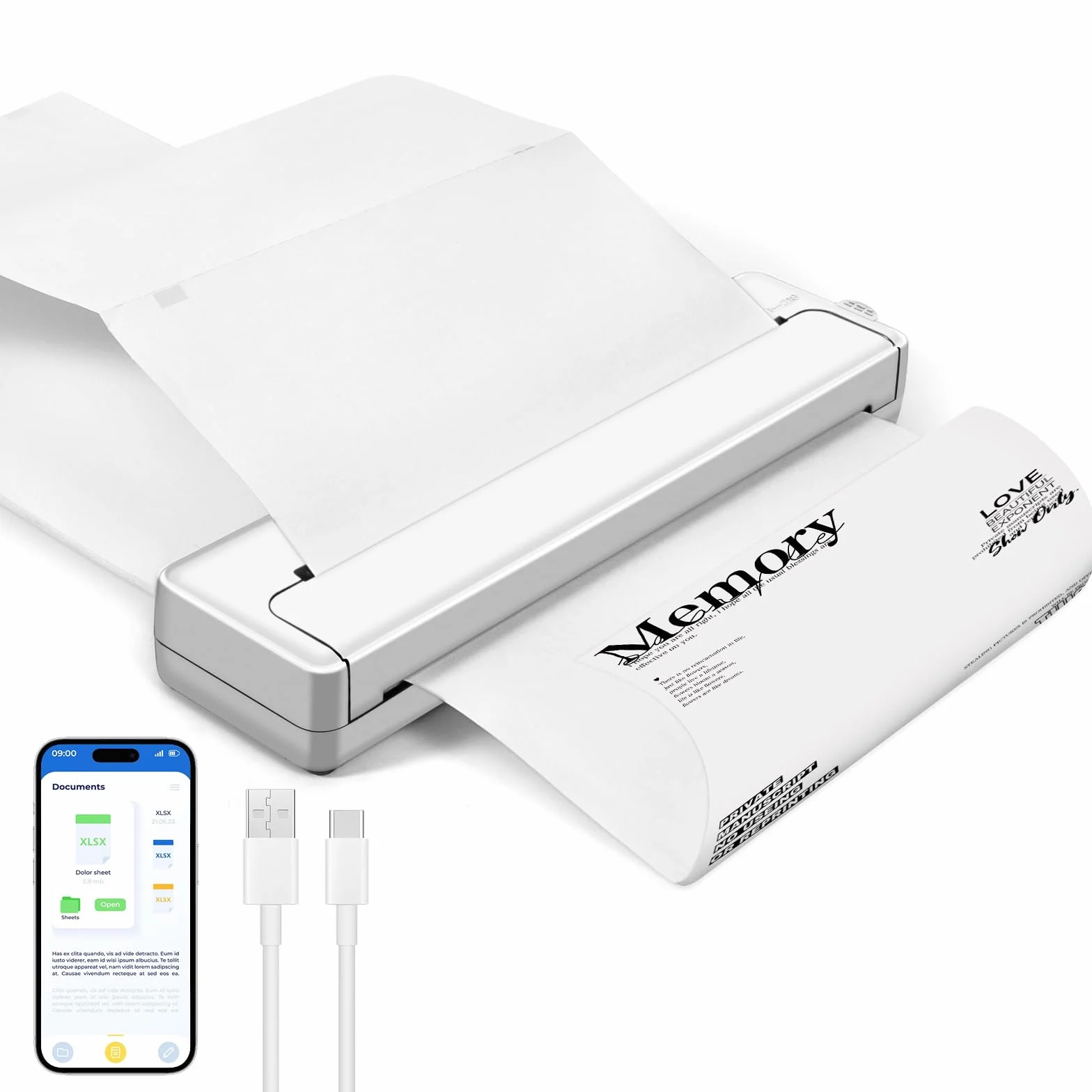 Przenośna drukarka – Bluetooth przenośna drukarka podróżna do laptopa, mobilna drukarka A4 w podróży, obsługuje papier termiczny A4, do transferu tatuażu