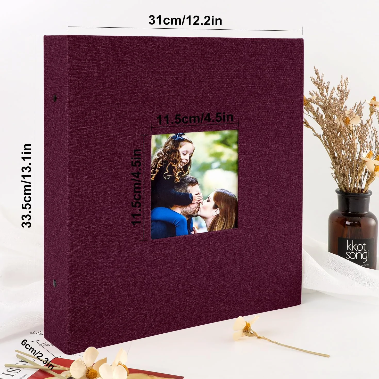 Lanpn Album fotograficzny na 1000 zdjęć w formacie 10x15, bardzo duży, XXL, lniany album do wkładania zdjęć w układzie pionowym, Purpurowy