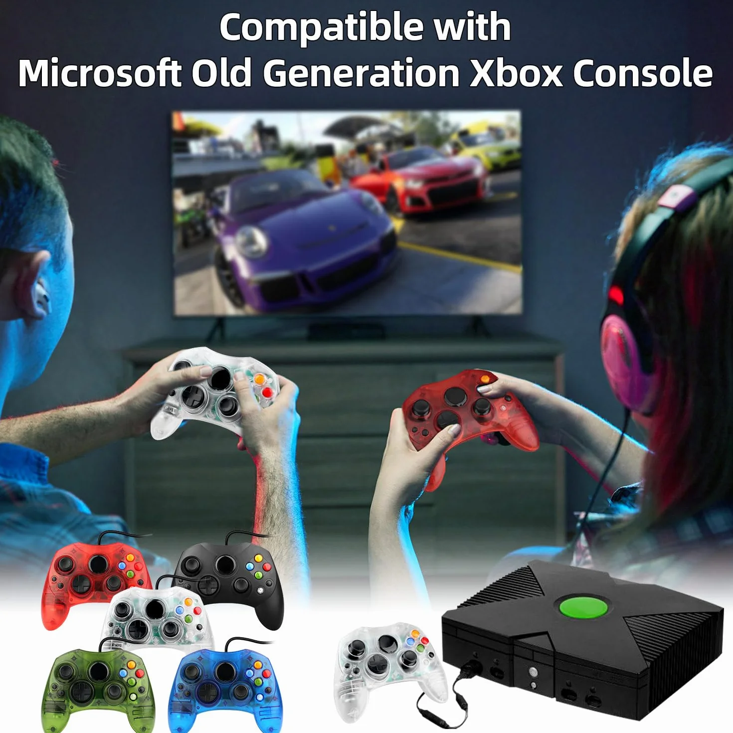 OSTENT Kontroler Przewodowy Typu S 2 A do Konsoli do Gier Wideo Microsoft Xbox Starej Generacji, Kolor Przezroczysty