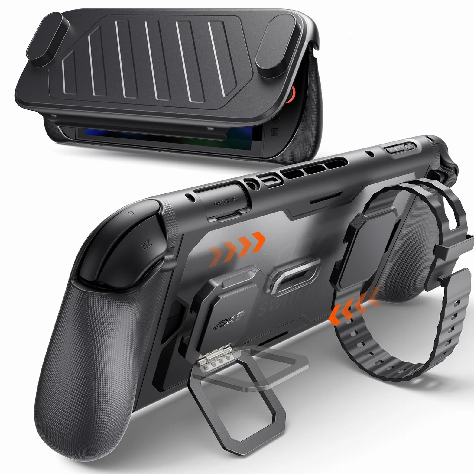 JSAUX PC0121 Etui ochronne do konsoli Nintendo Switch 2, 360°, odporne na wstrząsy, ModCase z tylną obudową, przednią pokrywą, metalową podstawką i silikonowym paskiem, antypoślizgowy uchwyt