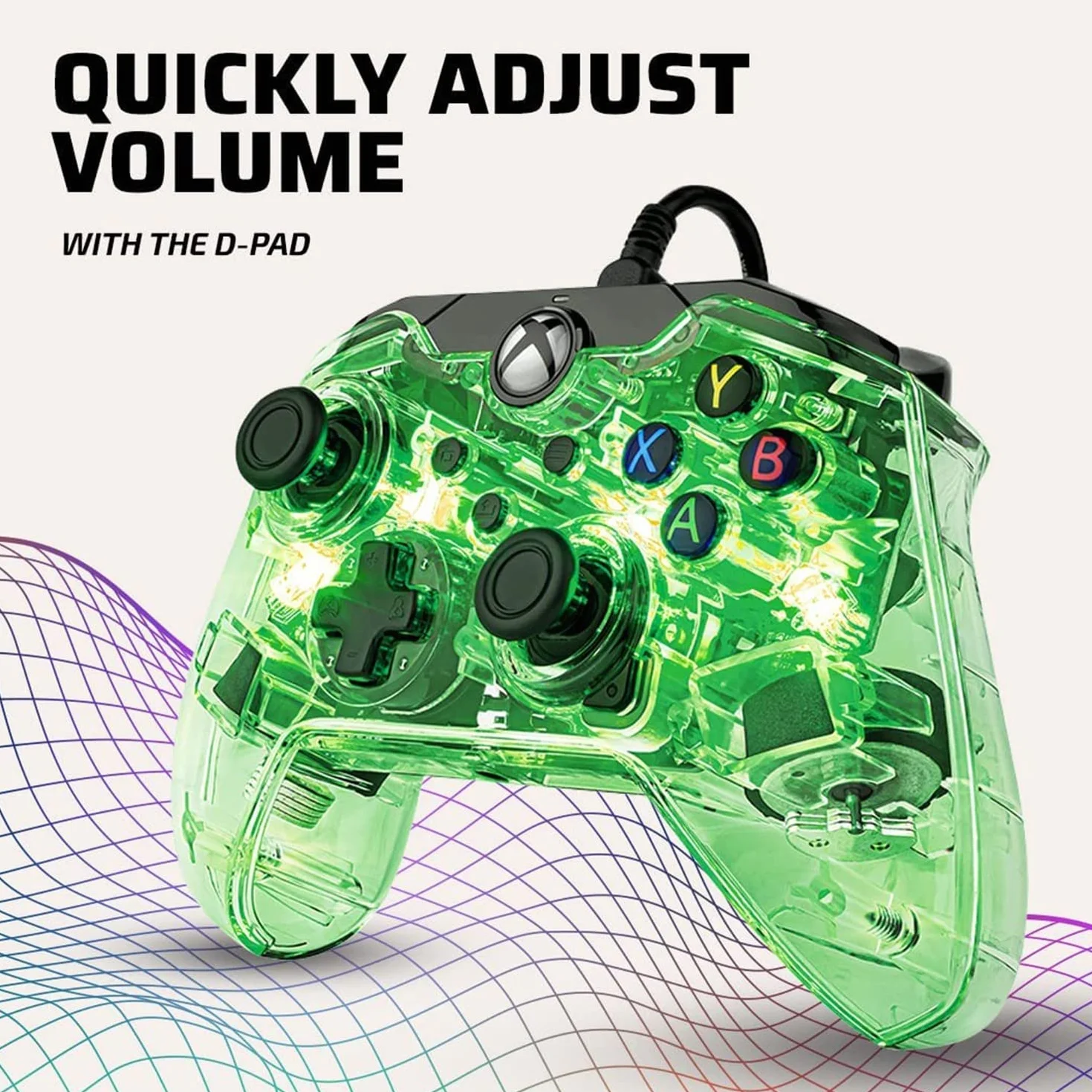 PDP Przewodowy kontroler gier Afterglow LED RGB Hue USB Sterowanie dźwiękiem Podwójny wibracyjny gamepad Xbox Series X|S Xbox One PC
