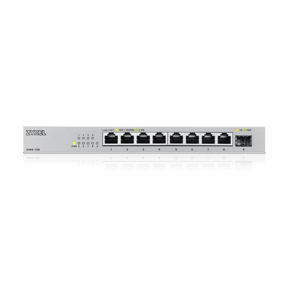 Zyxel 8-portowy przełącznik 2,5 G Multi-Gig Unmanaged Switch z 1 x 10G SFP+ | montaż na stole lub ścianie [XMG-108]