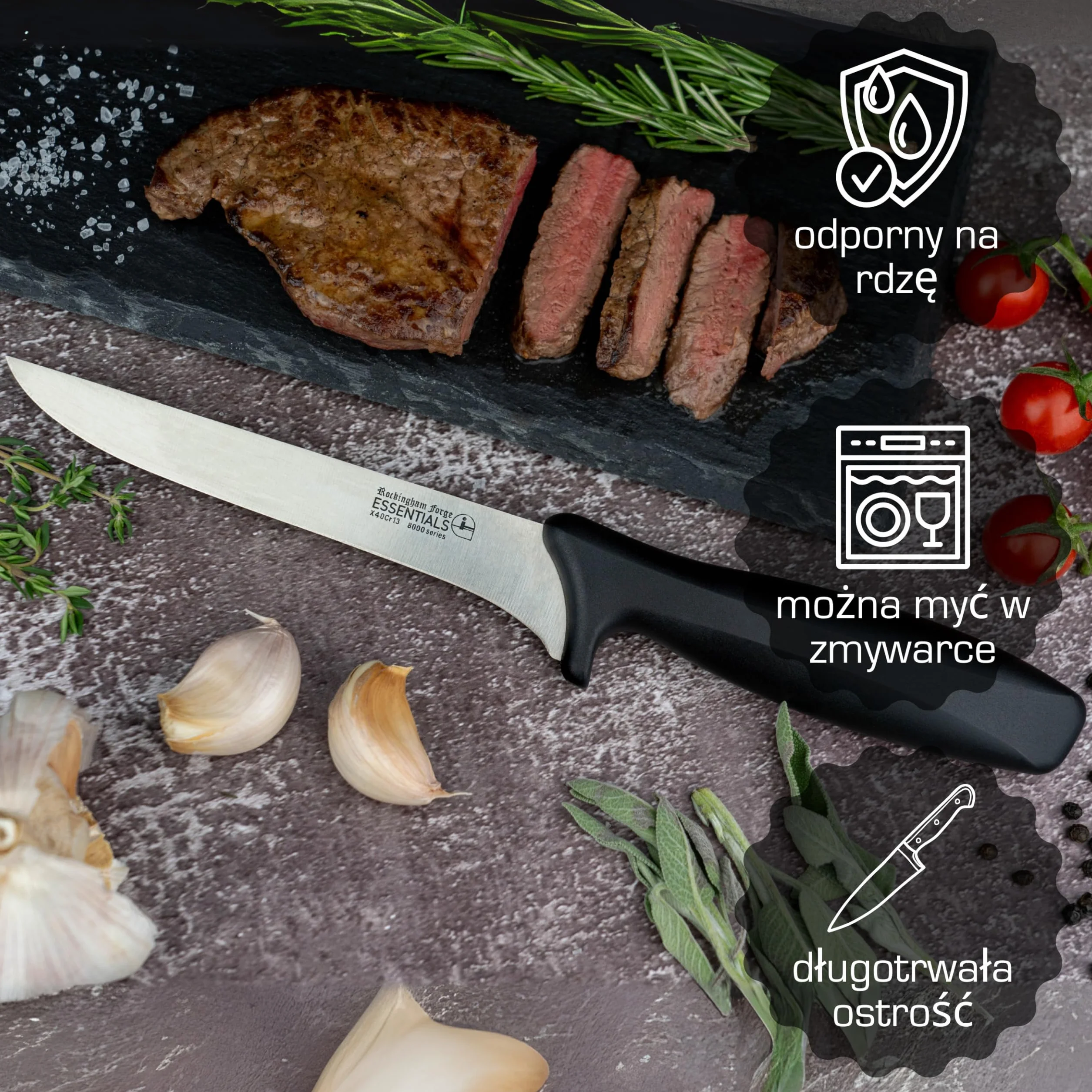 Rockingham Forge Nóż do trybowania 15 cm ze stali nierdzewnej czarna rękojeść